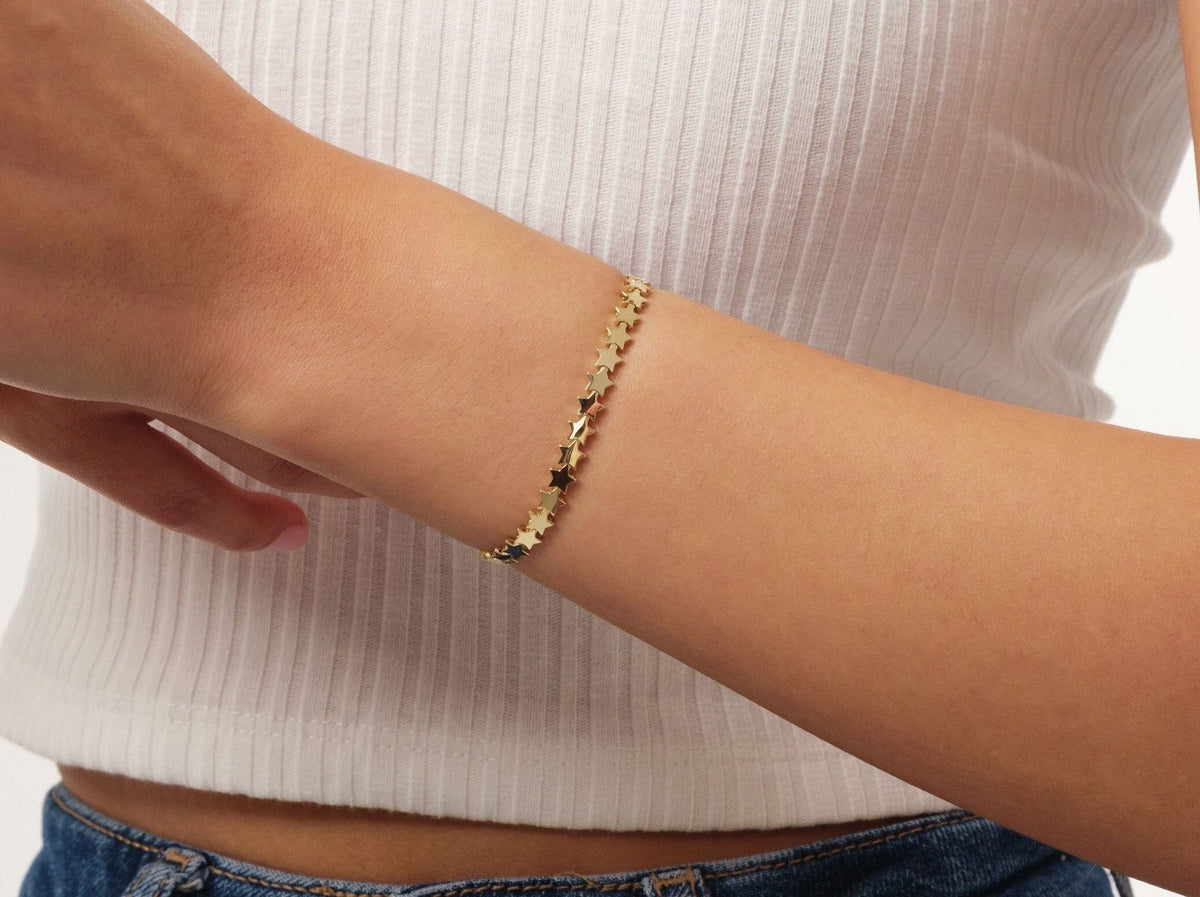 14K Gold Multi Star Bracelet, Star Charm Bracelet, Dainty Star Jewelry, Minimalist Celestial Bracelet, Gold Chain Bracelet, Bridal Gift