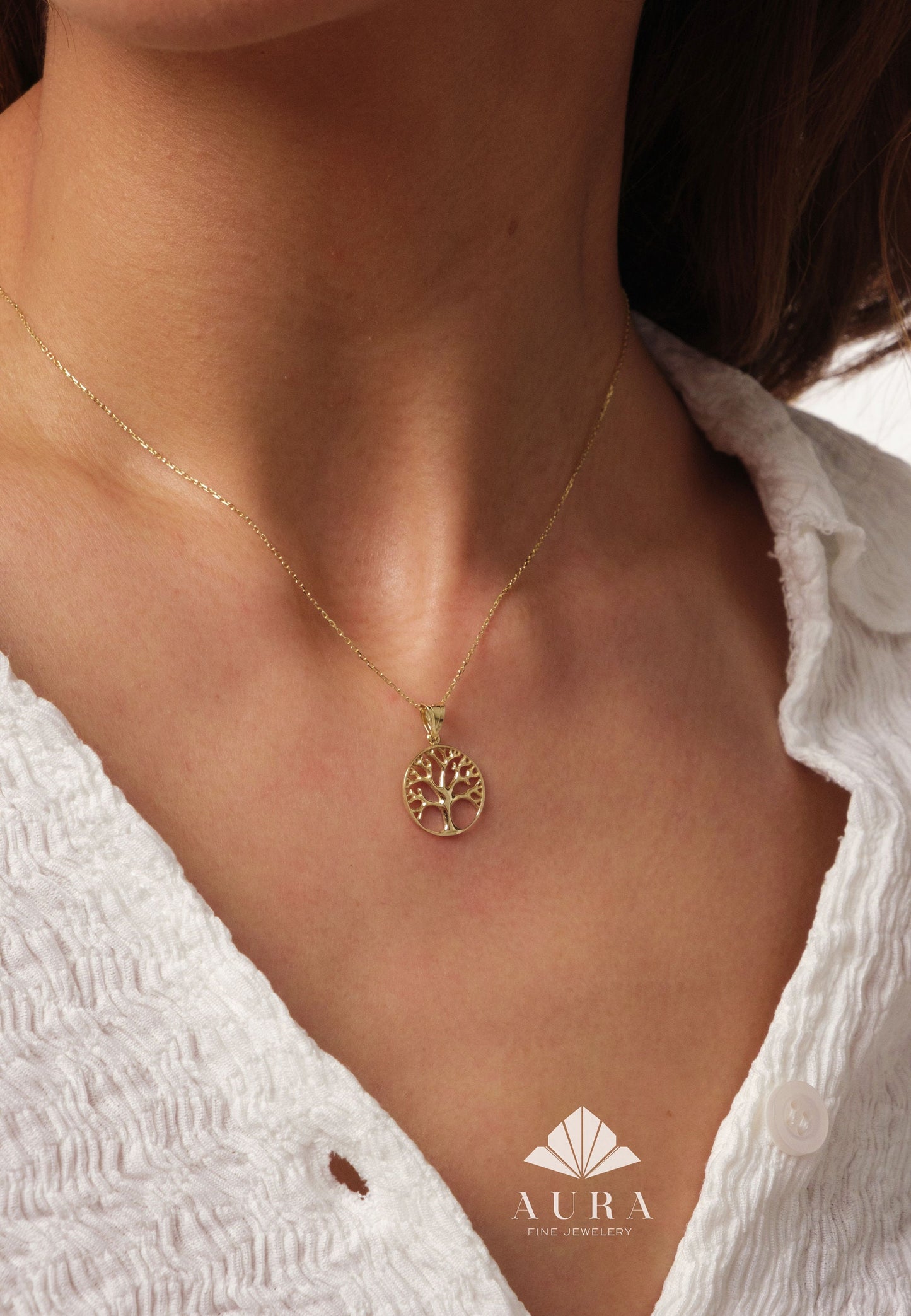 14K Solid Gold Tree of Life Necklace, Family Tree Pendant, Dainty Nature Necklace, Personalized Medallion Necklace, Meaningful Mom Gift
