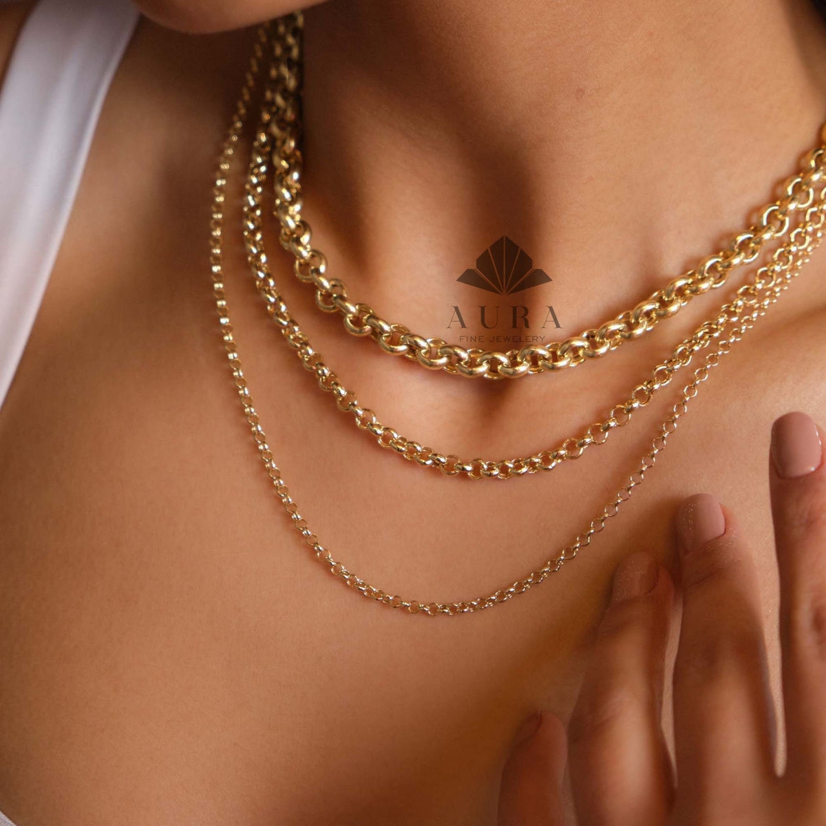 14K Gold Rolo Chain Necklace, 3mm 4mm 5mm Gold Link Necklace, Belcher Chain Necklace, Layering Necklace, Unisex Gold Jewelry