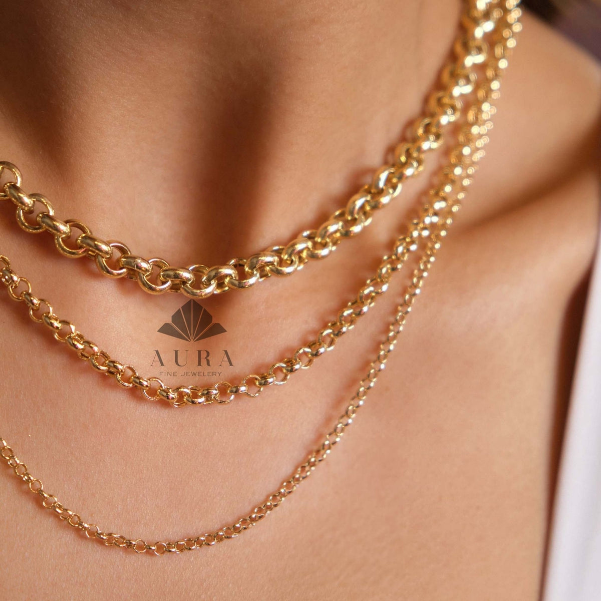 14K Gold Rolo Chain Necklace, 3mm 4mm 5mm Gold Link Necklace, Belcher Chain Necklace, Layering Necklace, Unisex Gold Jewelry