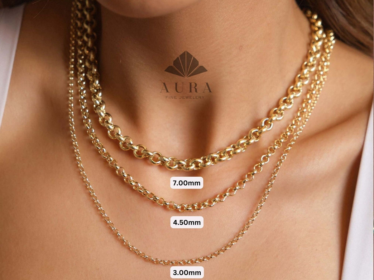 14K Gold Rolo Chain Necklace, 3mm 4mm 5mm Gold Link Necklace, Belcher Chain Necklace, Layering Necklace, Unisex Gold Jewelry