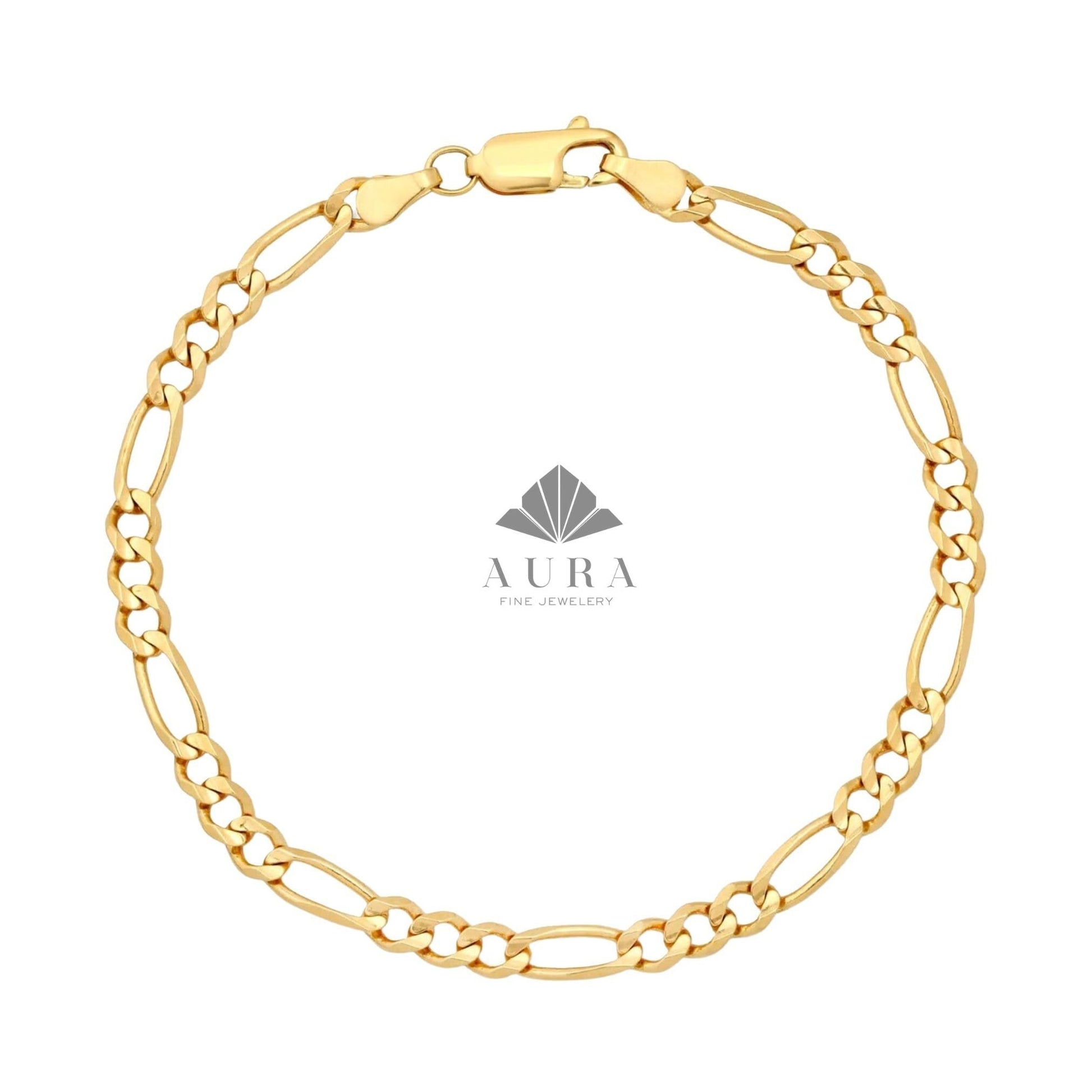 14K Gold Figaro Chain Bracelet, 2mm 3mm 4mm 5mm Figaro Chain Bracelet, Genuine Gold Chain Anklet, Thick Figaro Bracelet, Man Woman Bracelet
