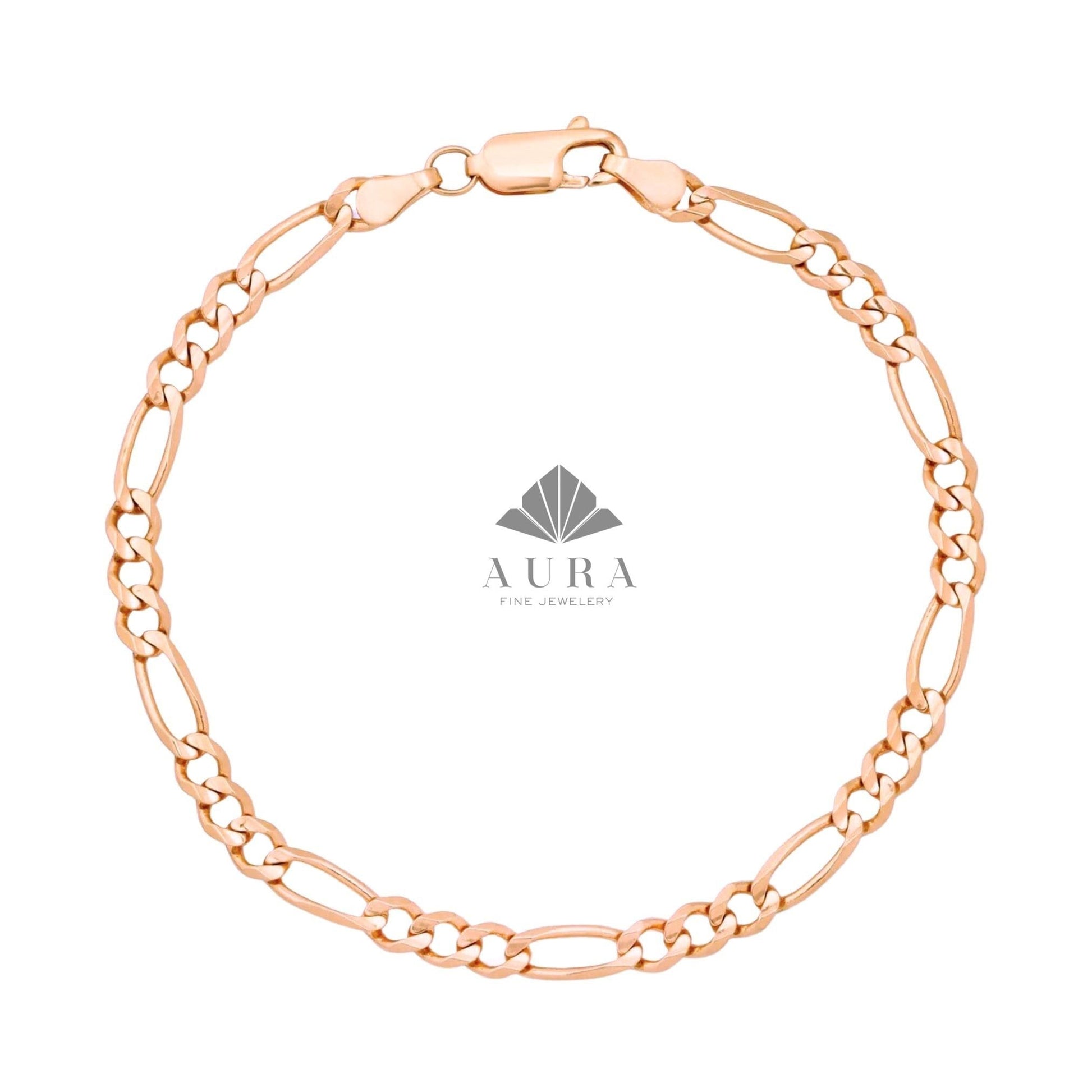 14K Gold Figaro Chain Bracelet, 2mm 3mm 4mm 5mm Figaro Chain Bracelet, Genuine Gold Chain Anklet, Thick Figaro Bracelet, Man Woman Bracelet