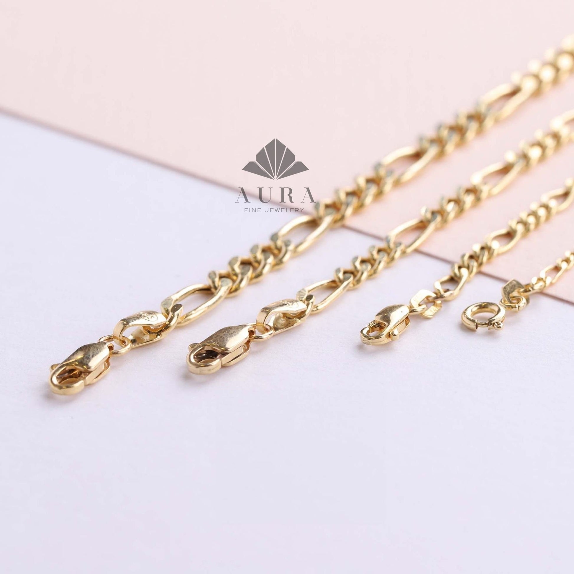 14K Gold Figaro Chain Bracelet, 2mm 3mm 4mm 5mm Figaro Chain Bracelet, Genuine Gold Chain Anklet, Thick Figaro Bracelet, Man Woman Bracelet