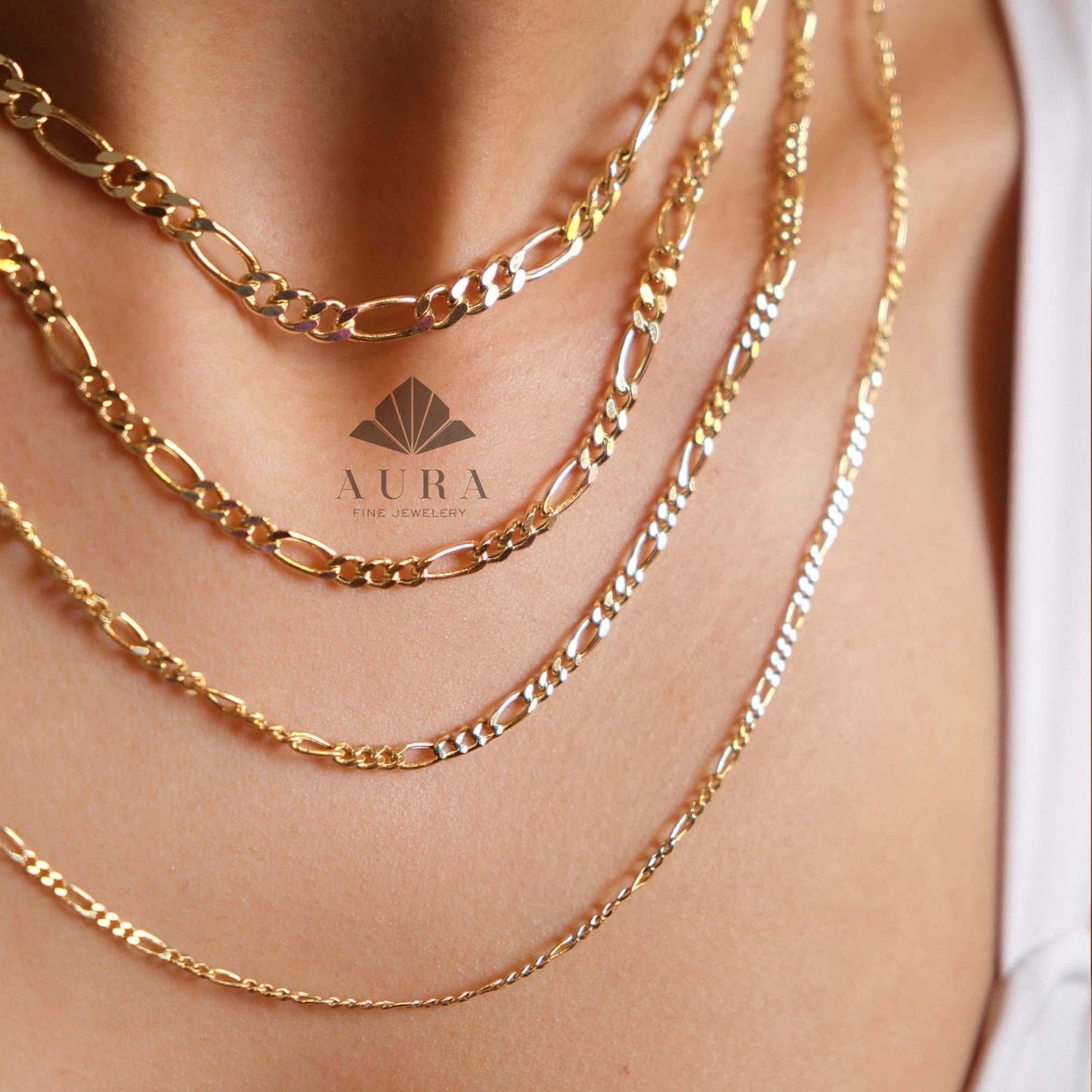 14K Gold Figaro Chain Necklace, 2mm 3mm 4mm 5mm Figaro Chain Necklace, Genuine Gold Chain Choker, Thick Figaro Necklace, Man Woman Necklace