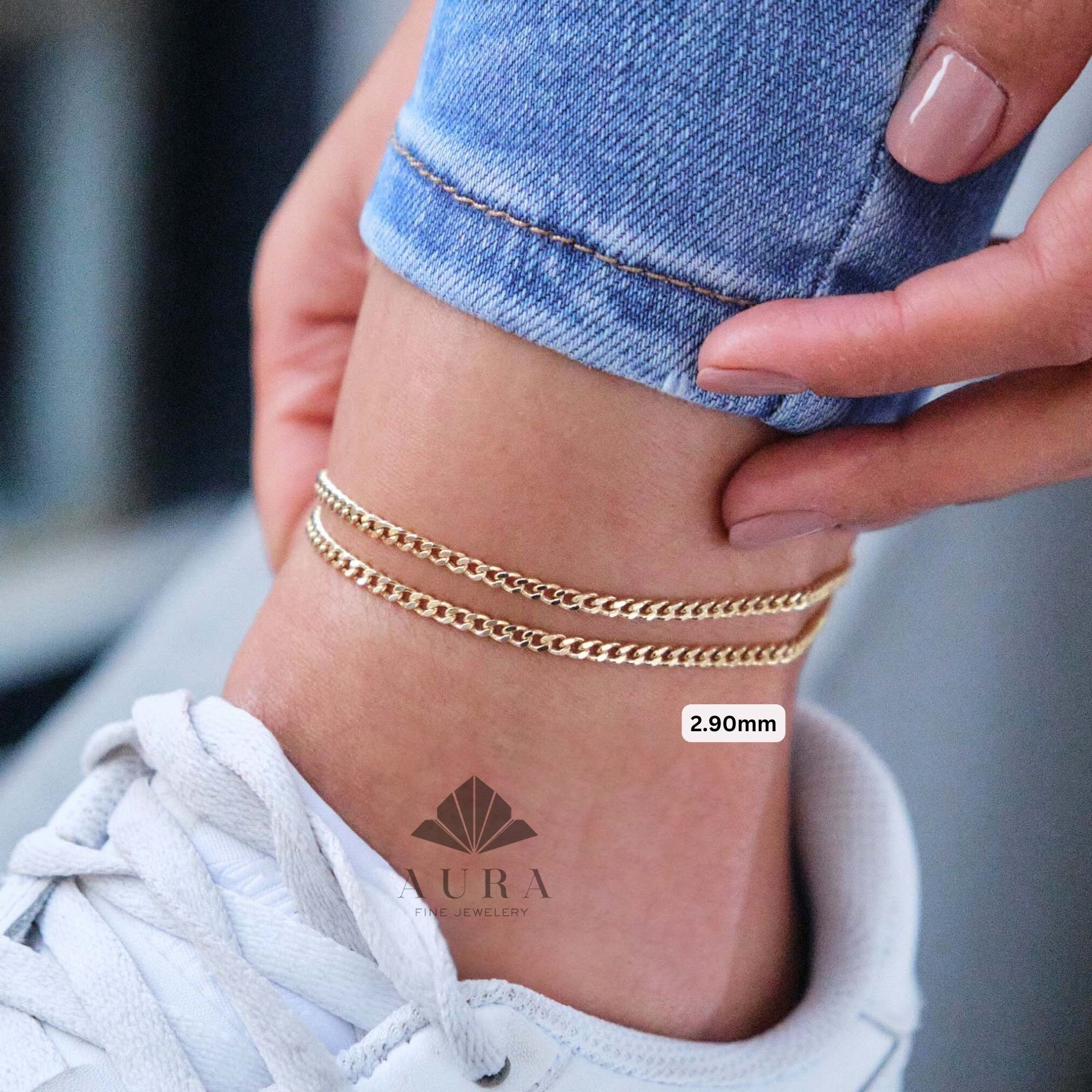7mm Yellow Gold Plated Cuban Link Anklet For Women – Stainless Steel, Lobster Clasp, 10 Inch – Perfect For Beach & Fashion