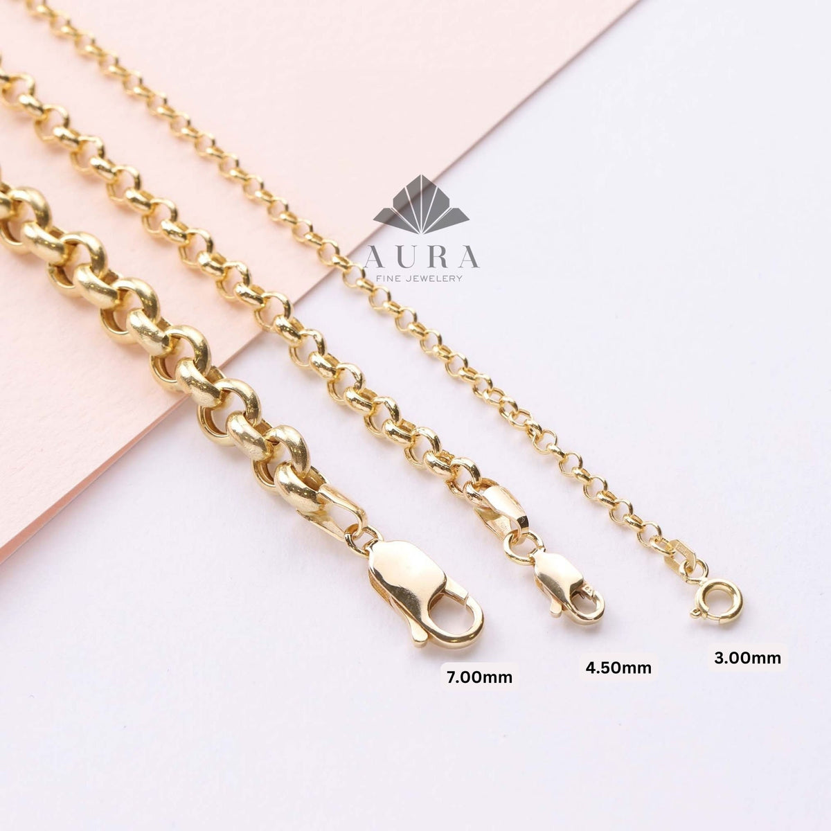 14K Gold Rolo Chain Necklace, 3mm 4mm 5mm Gold Link Necklace, Belcher Chain Necklace, Layering Necklace, Unisex Gold Jewelry