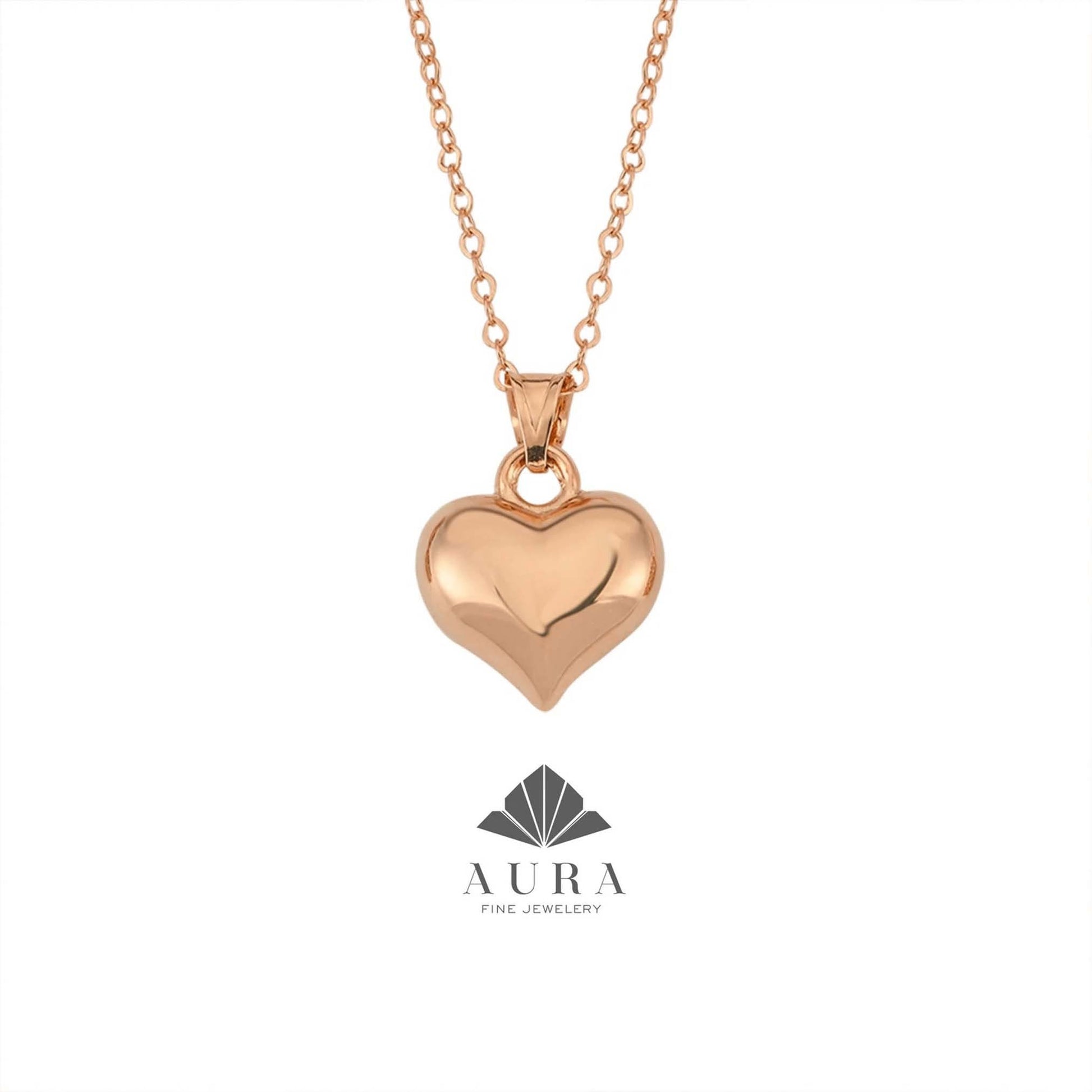14K Gold Puffed Heart Necklace, 3D Heart Pendant, Gold Love Choker, Mini Heart Charm, Dainty Heart Necklace, Gift For Her