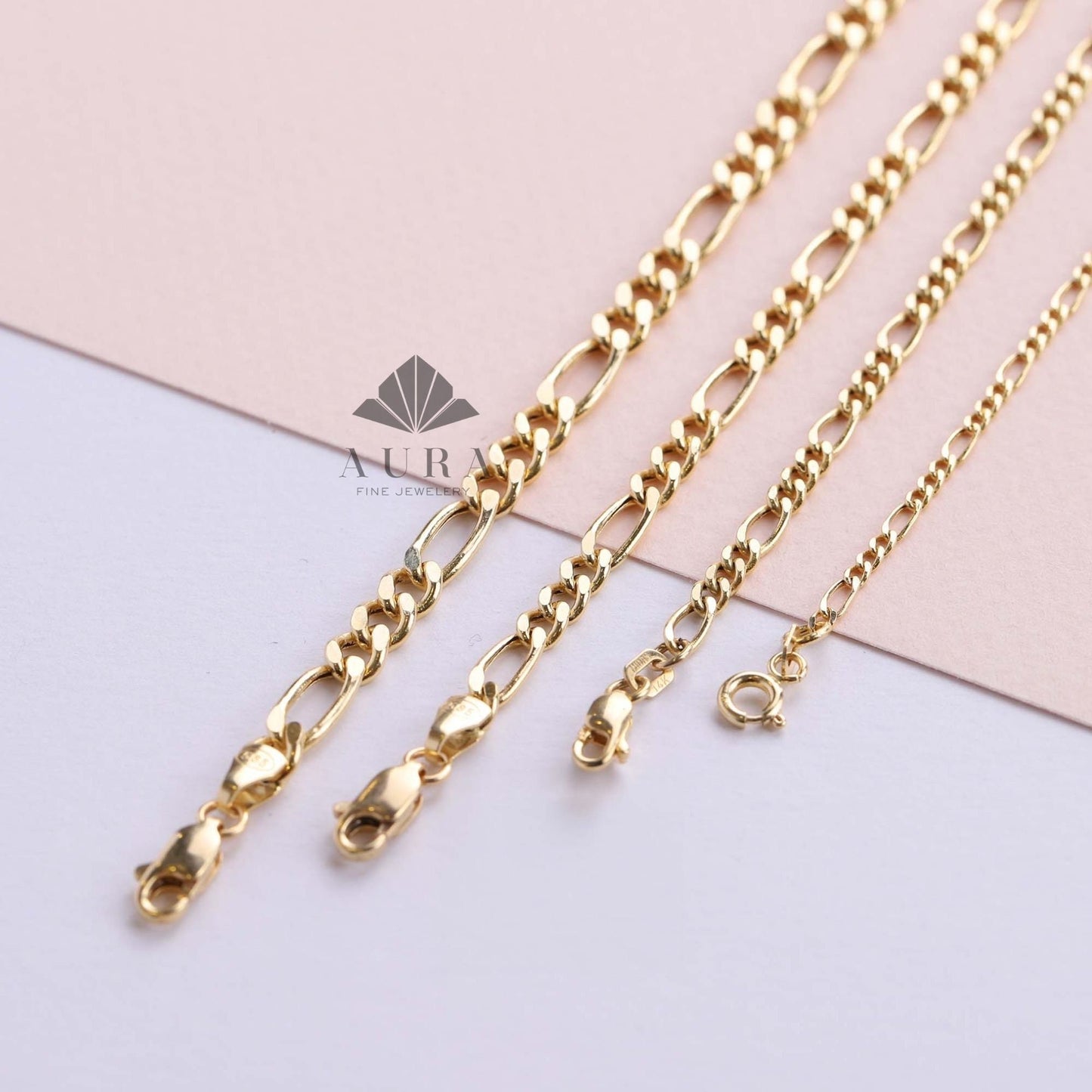 14K Gold Figaro Chain Bracelet, 2mm 3mm 4mm 5mm Figaro Chain Bracelet, Genuine Gold Chain Anklet, Thick Figaro Bracelet, Man Woman Bracelet