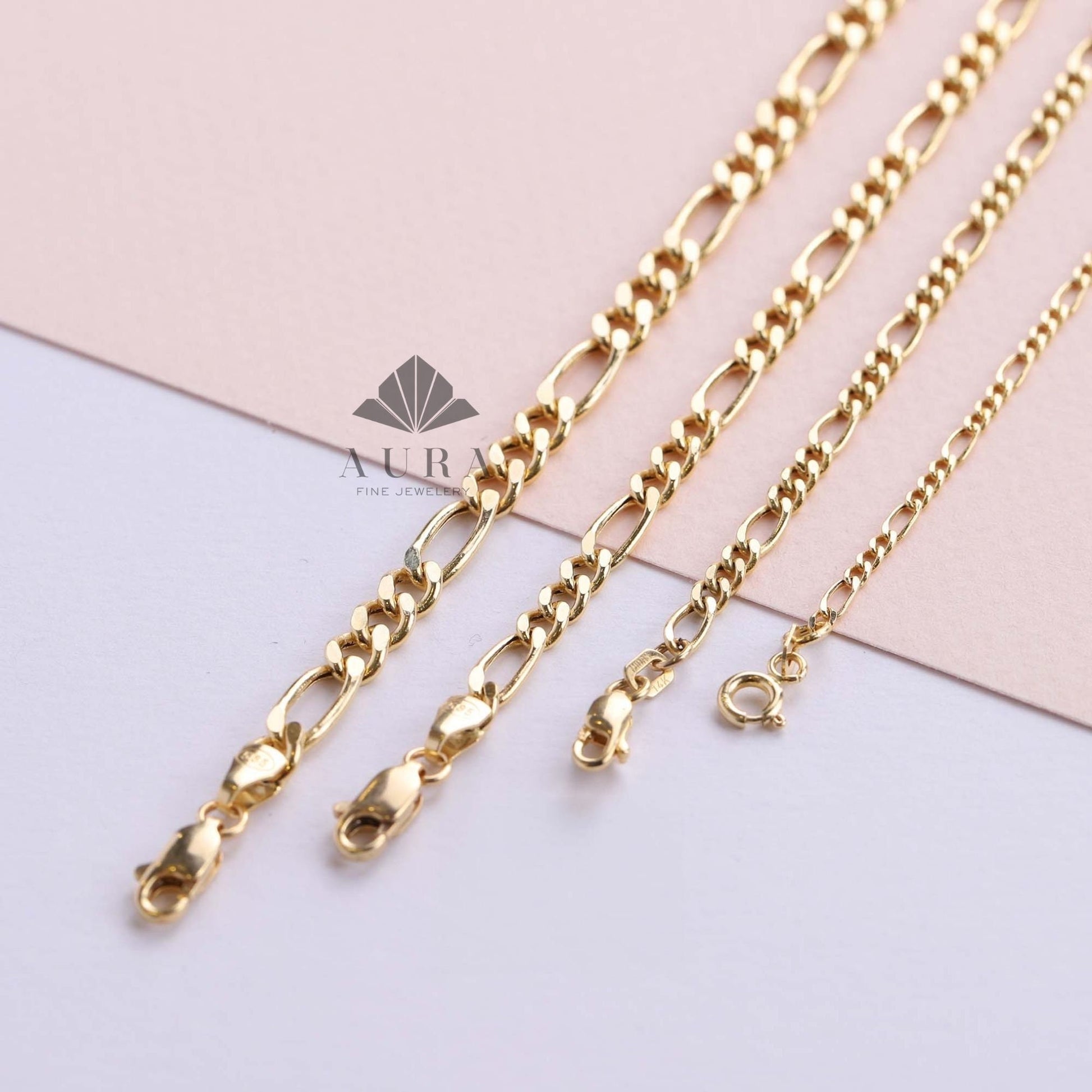 14K Gold Figaro Chain Bracelet, 2mm 3mm 4mm 5mm Figaro Chain Bracelet, Genuine Gold Chain Anklet, Thick Figaro Bracelet, Man Woman Bracelet