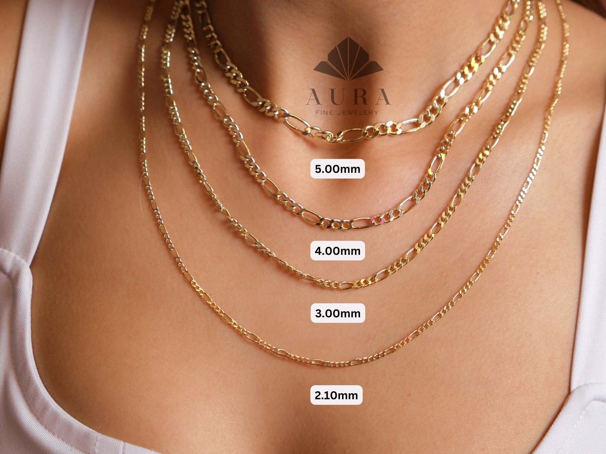 14K Gold Figaro Chain Necklace, 2mm 3mm 4mm 5mm Figaro Chain Necklace, Genuine Gold Chain Choker, Thick Figaro Necklace, Man Woman Necklace