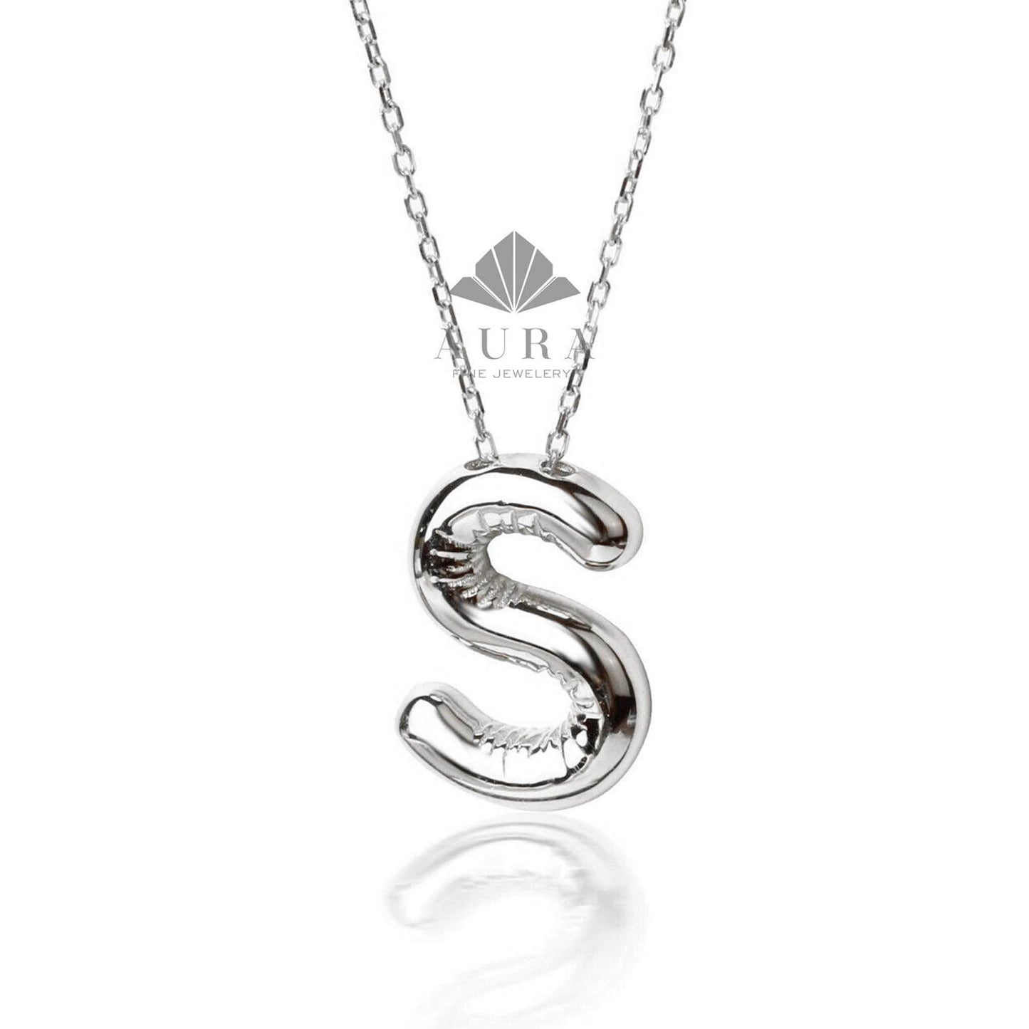 14K Gold Initial Necklace, Puff Letter Pendant, Balloon Letter Necklace, Tiny Letter Charm, Personalized Name Necklace, Gift For Her