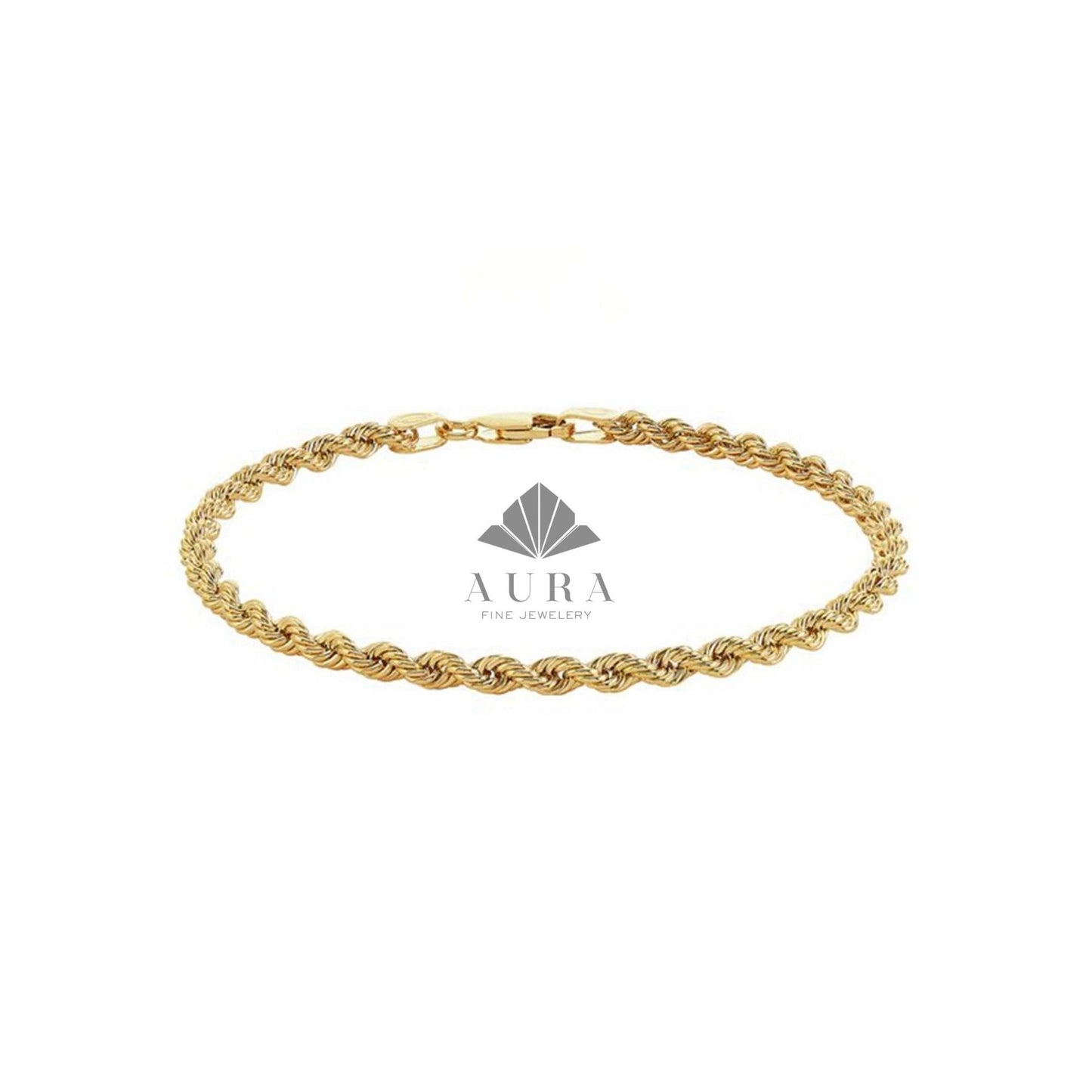 14K Gold Rope Chain Bracelet, Twisted Gold Bracelet, 2mm 3mm 4mm Rope Chain, Dainty Stackable Bracelet, Gift for Men & Women