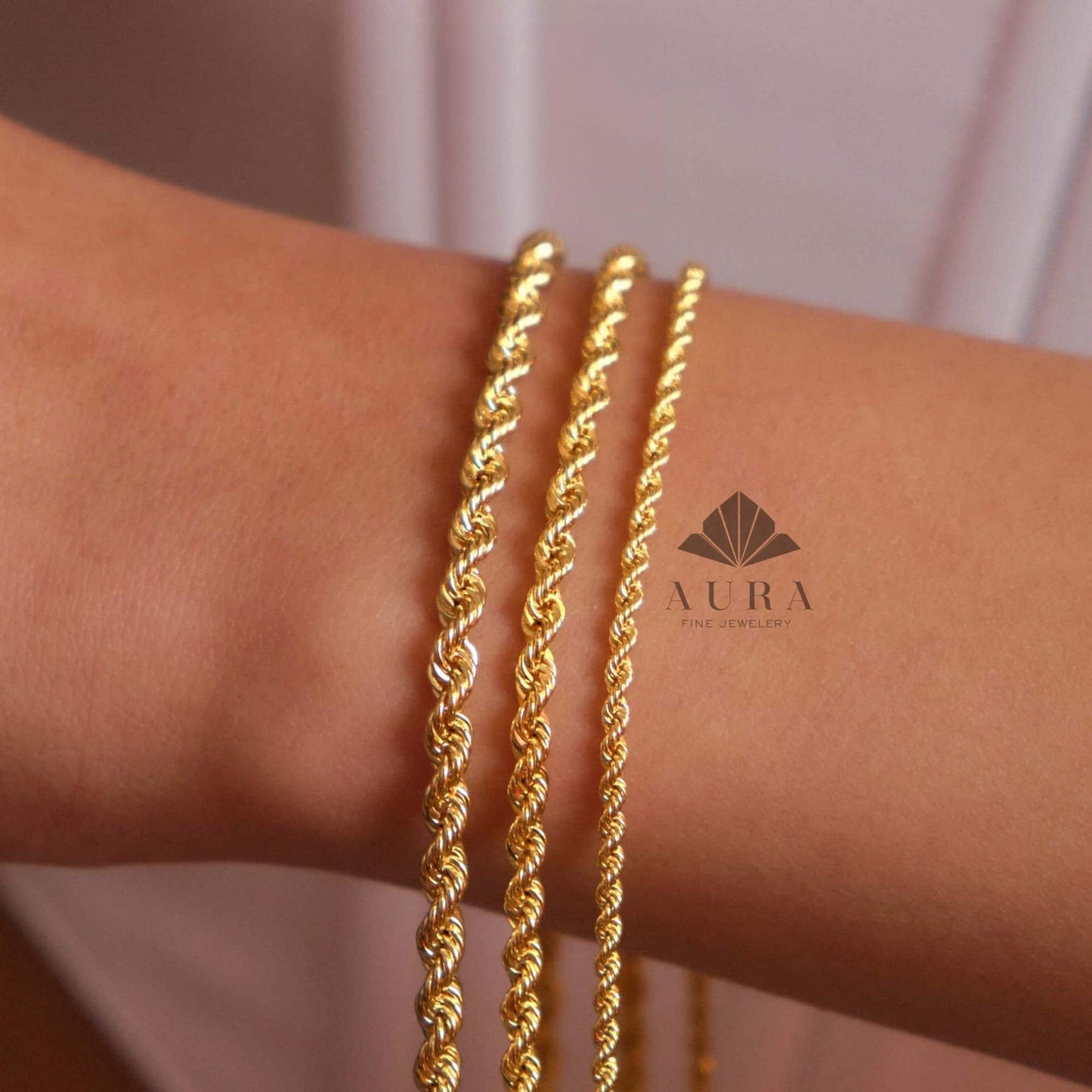 14K Gold Rope Chain Bracelet, Twisted Gold Bracelet, 2mm 3mm 4mm Rope Chain, Dainty Stackable Bracelet, Gift for Men & Women