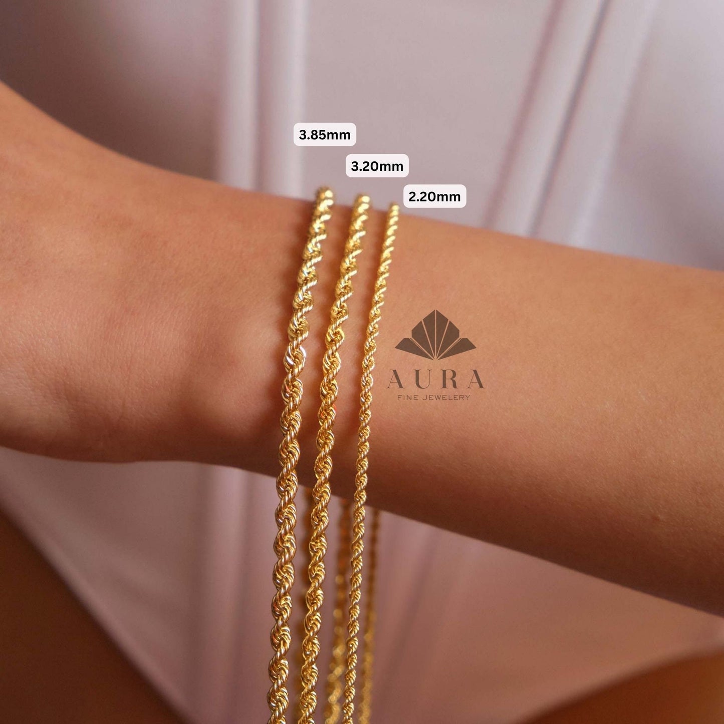 14K Gold Rope Chain Bracelet, Twisted Gold Bracelet, 2mm 3mm 4mm Rope Chain, Dainty Stackable Bracelet, Gift for Men & Women