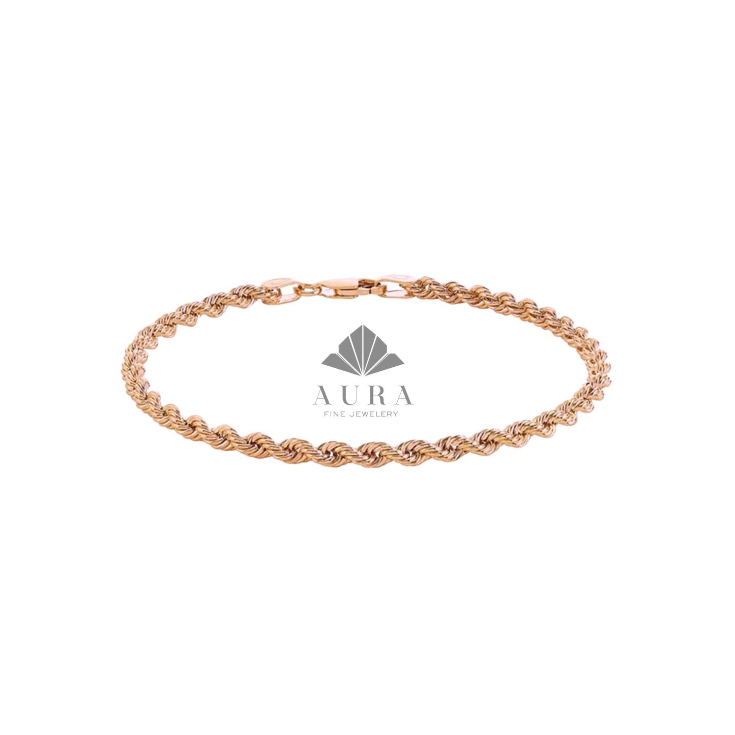 14K Gold Rope Chain Bracelet, Twisted Gold Bracelet, 2mm 3mm 4mm Rope Chain, Dainty Stackable Bracelet, Gift for Men & Women