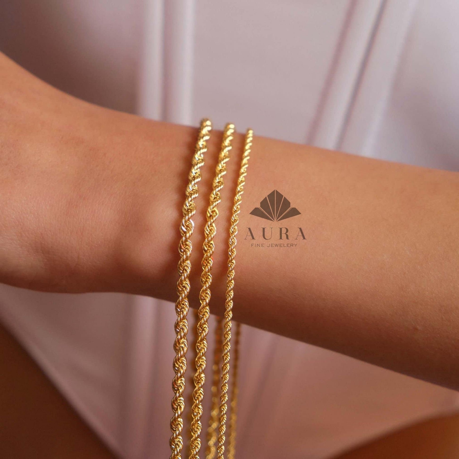 14K Gold Rope Chain Bracelet, Twisted Gold Bracelet, 2mm 3mm 4mm Rope Chain, Dainty Stackable Bracelet, Gift for Men & Women