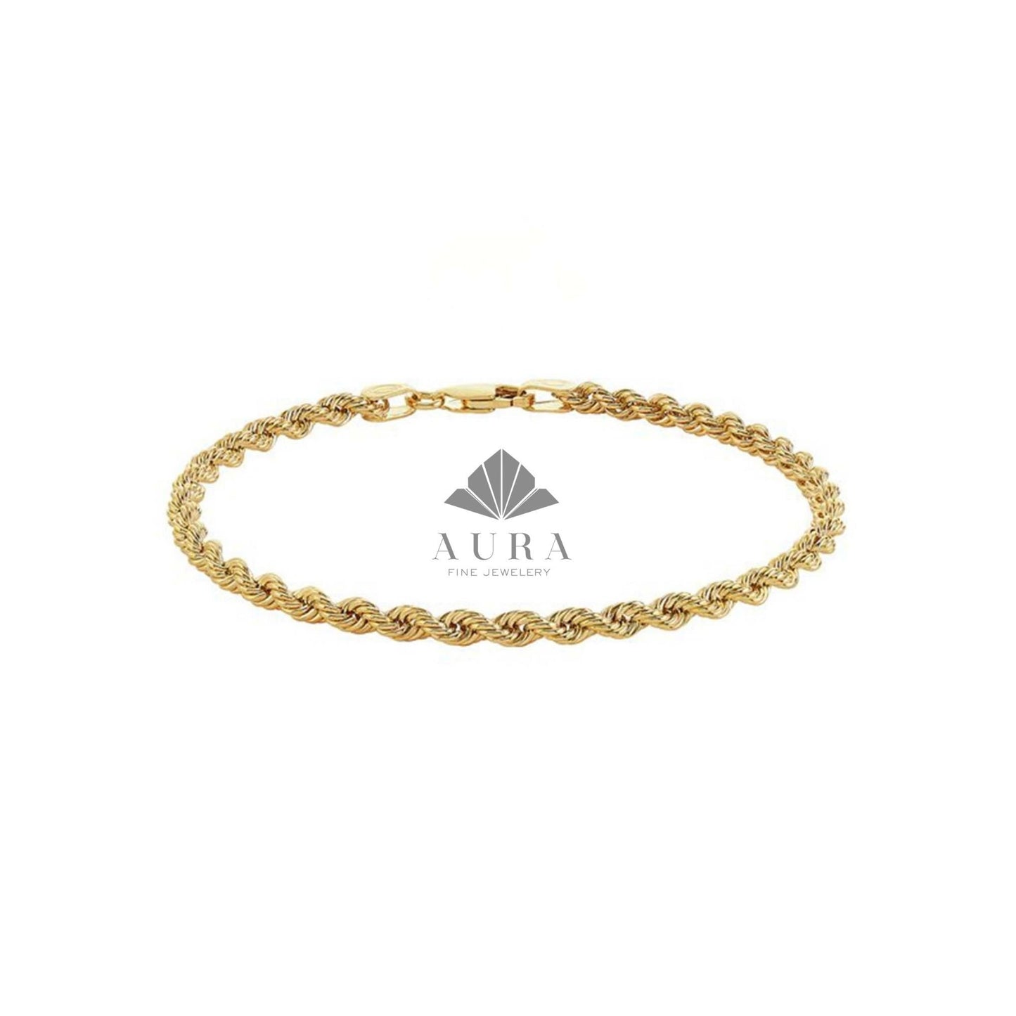 14K Gold Rope Chain Bracelet, Twisted Gold Bracelet, 2mm 3mm 4mm Rope Chain, Dainty Stackable Bracelet, Gift for Men & Women