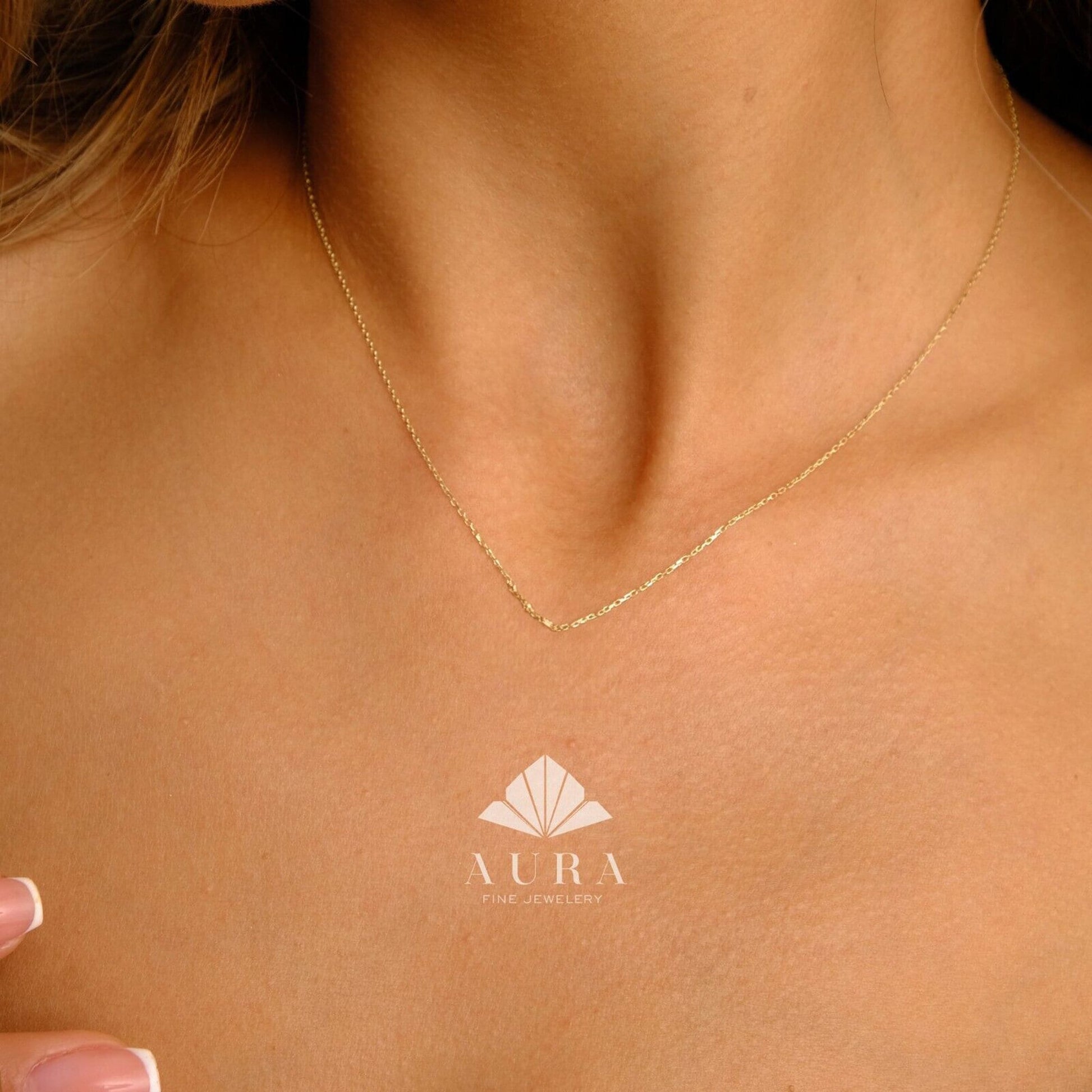 14K Solid Gold Cable Chain Necklace | Diamond Cut 0.7mm Chain, Minimalist Unisex Jewelry, Available in 16-24 Inches | Yellow White Rose Gold