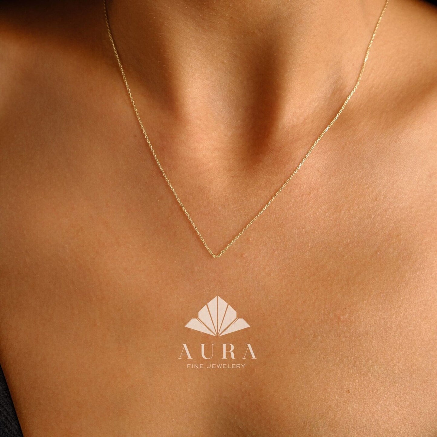 14K Solid Gold Diamond Cut Cable Chain 16" 18" 20" 22" 24", 0.7 mm - Unisex - Gold Chain for Women Men, Custom Size and Gold Color