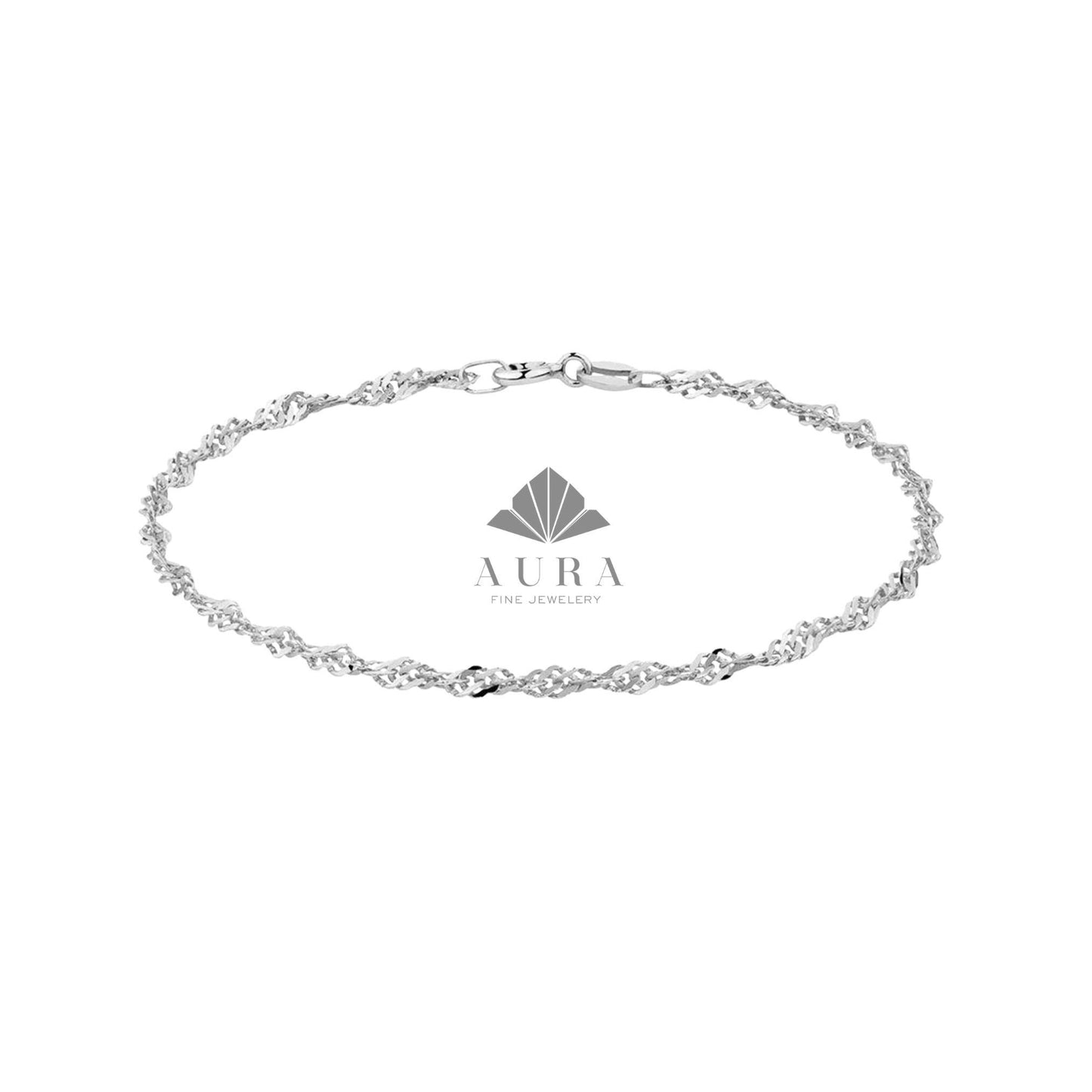 14K Real Gold Singapore Chain Bracelet, Twisted Gold Rope Bracelet, Dainty Twist Bracelet for Women, 1.2mm 1.9mm 2.2mm Layering Chain
