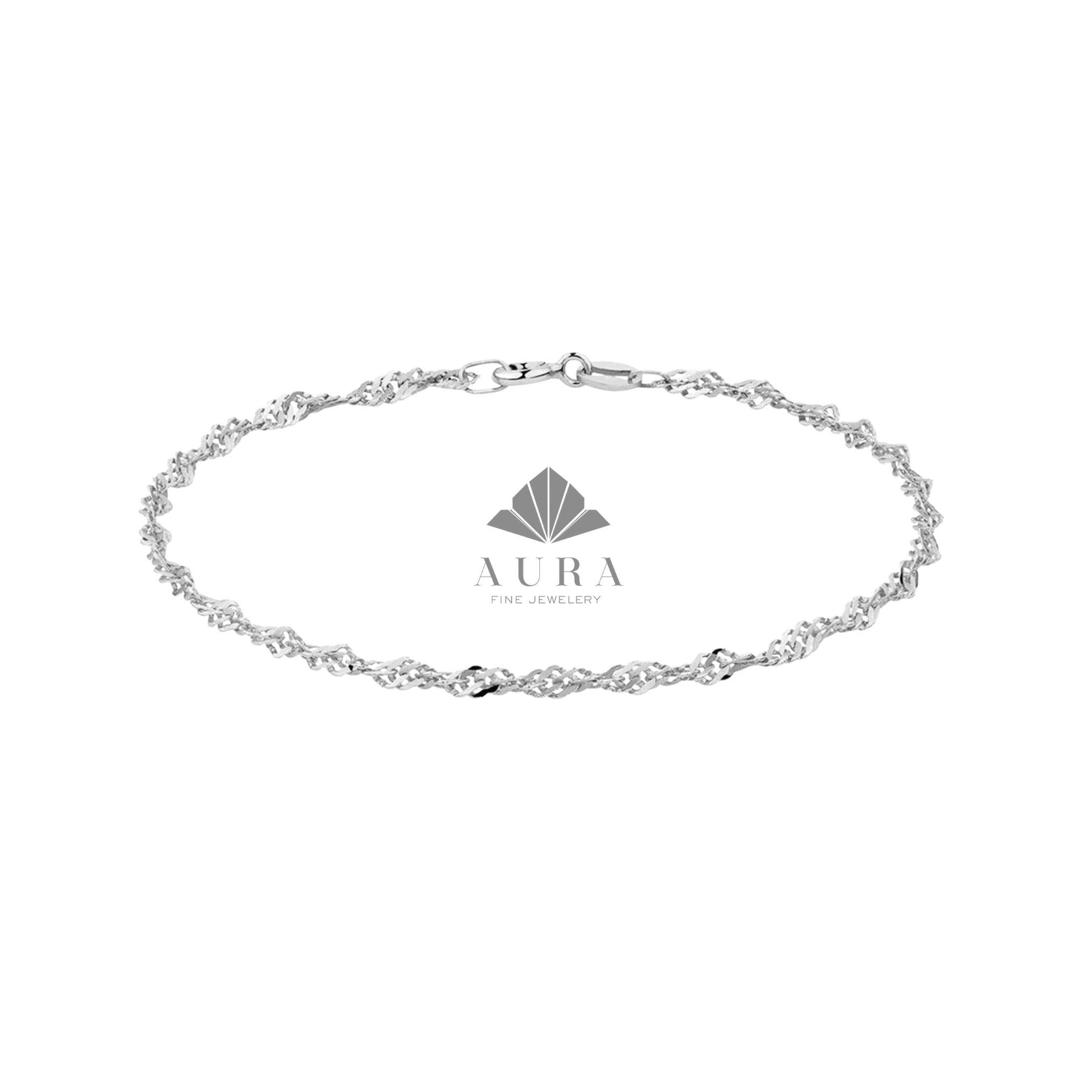 14K Real Gold Singapore Chain Bracelet, Twisted Gold Rope Bracelet, Dainty Twist Bracelet for Women, 1.2mm 1.9mm 2.2mm Layering Chain