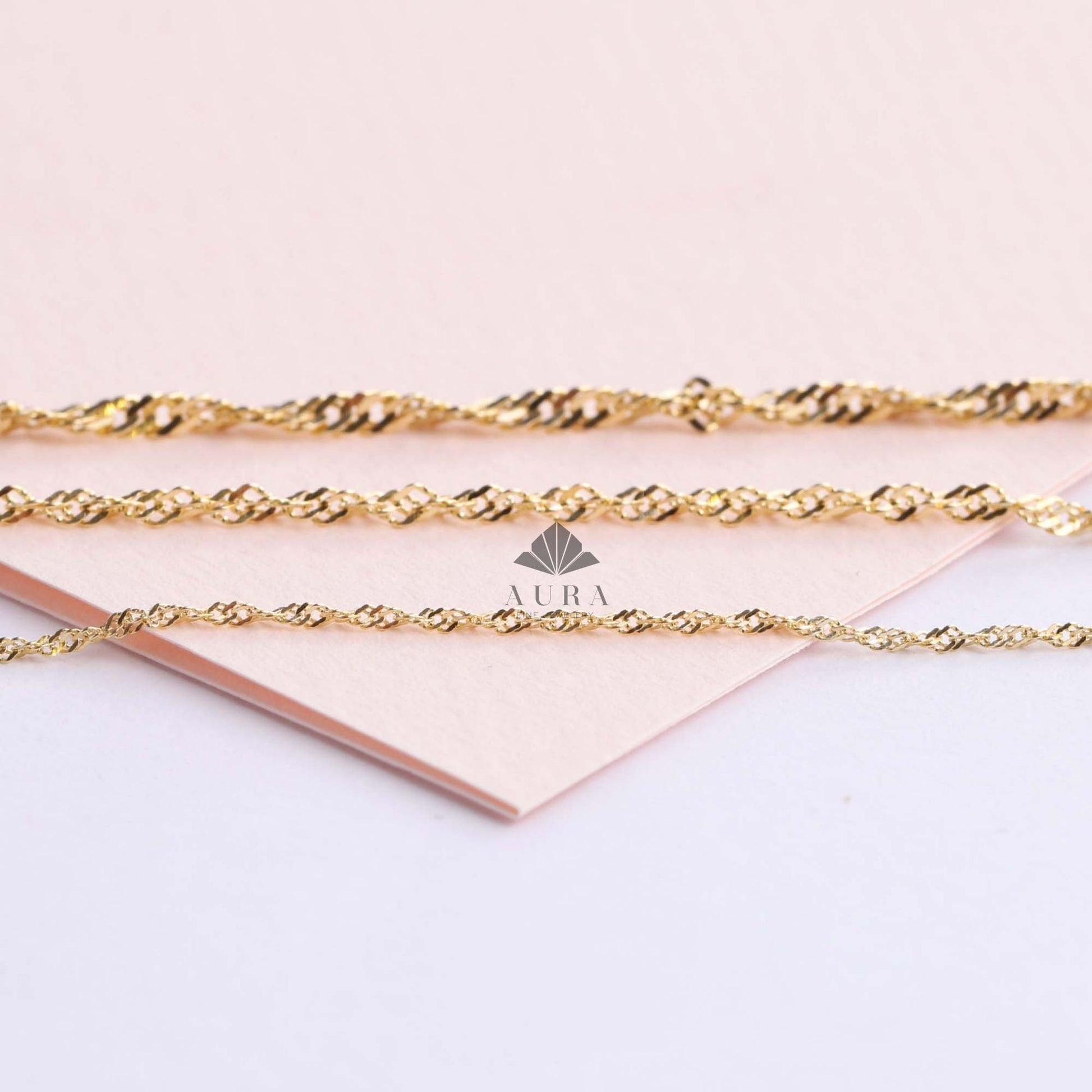14K Real Gold Singapore Chain Bracelet, Twisted Gold Rope Bracelet, Dainty Twist Bracelet for Women, 1.2mm 1.9mm 2.2mm Layering Chain