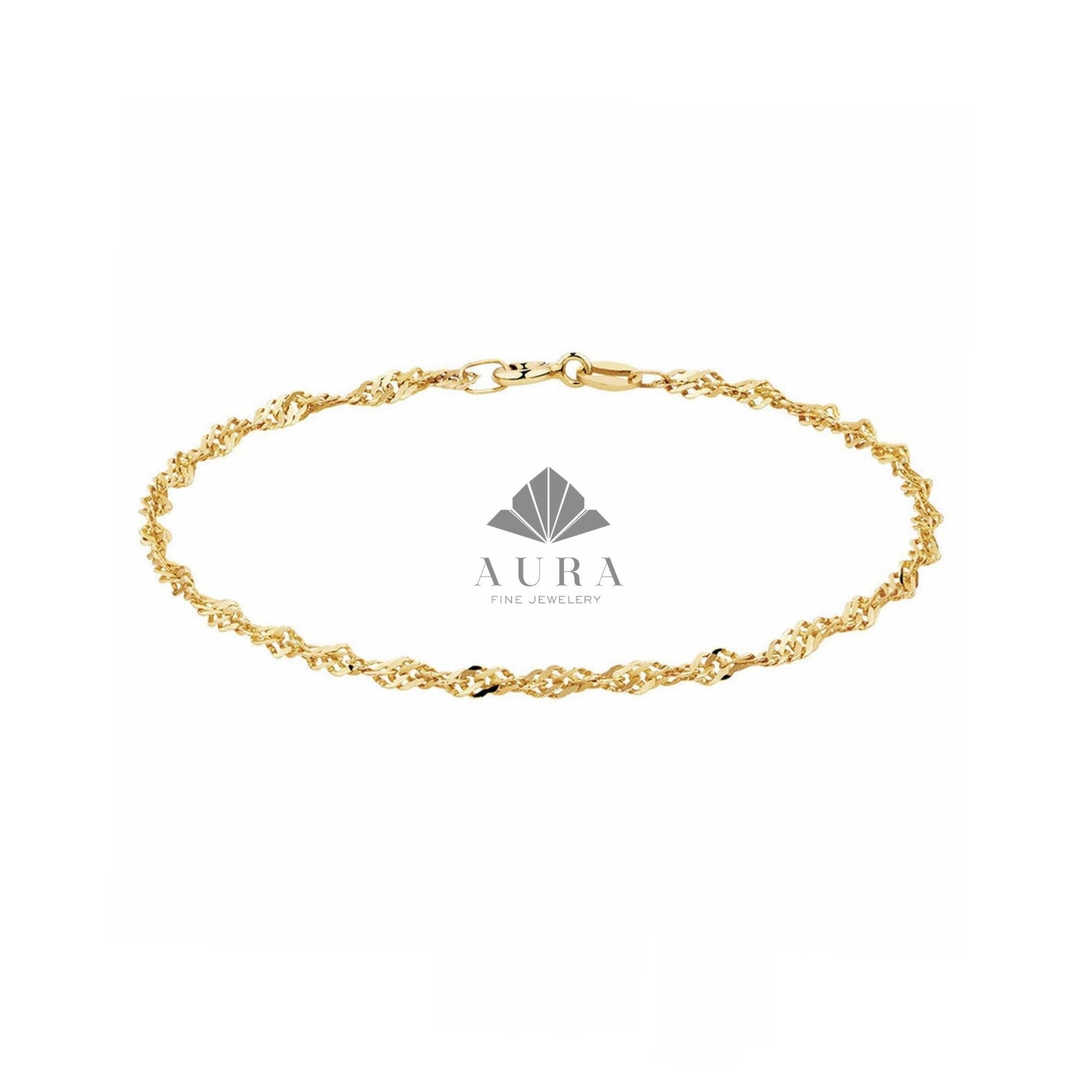 14K Gold Singapore Chain Anklet, Twisted Gold Anklet, Rope Anklet, Tiny Twist Anklet, 1.2 mm 1.9 mm 2.2 mm Chain Anklet