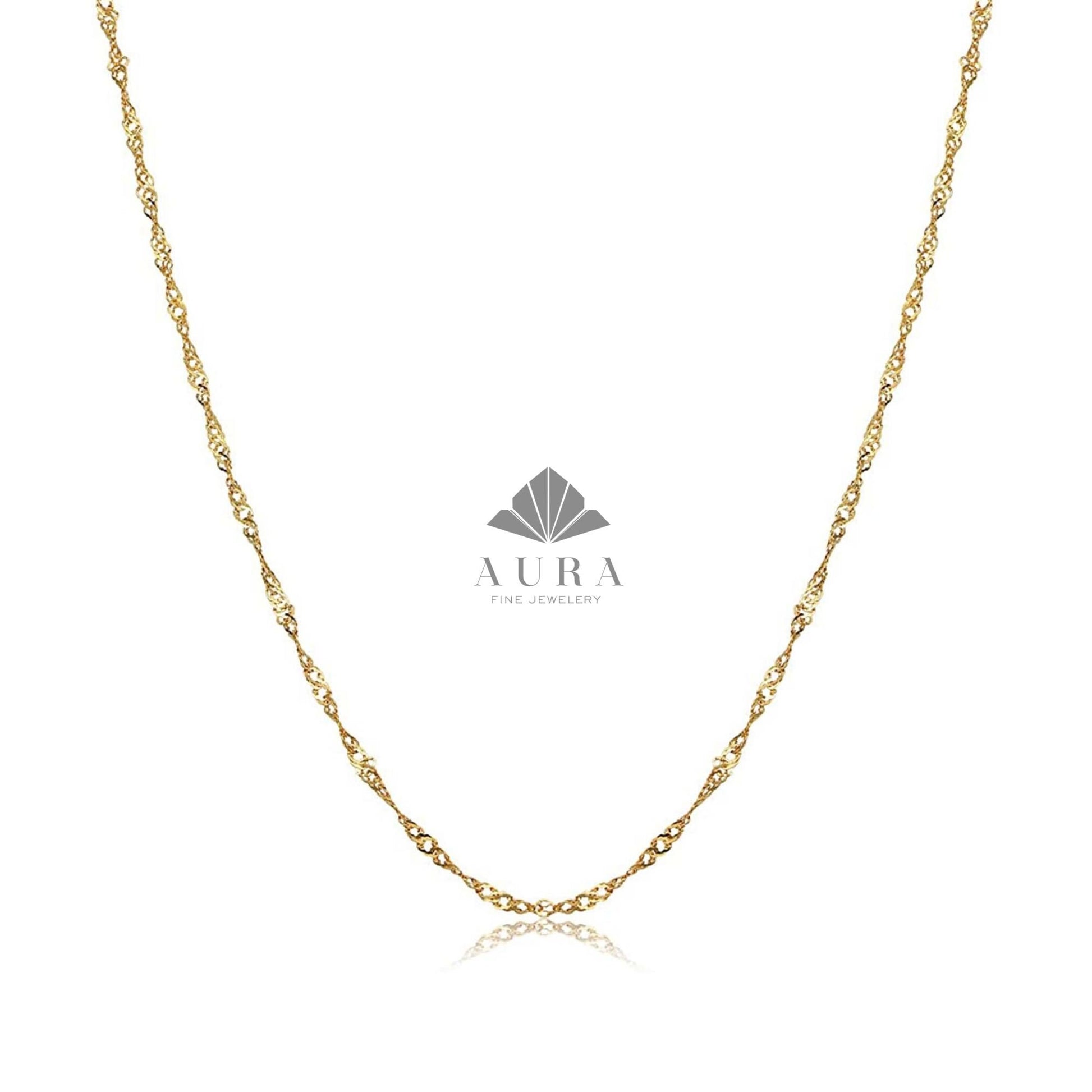 14K Gold Singapore Chain Necklace, Twisted Gold Necklace, Rope Necklace, Tiny Twist Necklace, 1.2 mm 1.9 mm 2.2 mm Chain Necklace