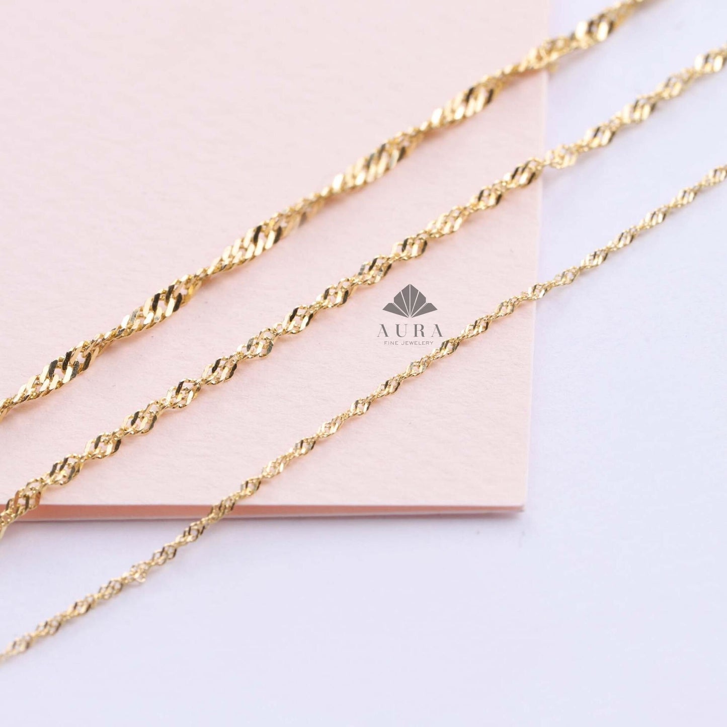 14K Gold Singapore Chain Necklace, Twisted Gold Necklace, Rope Necklace, Tiny Twist Necklace, 1.2 mm 1.9 mm 2.2 mm Chain Necklace