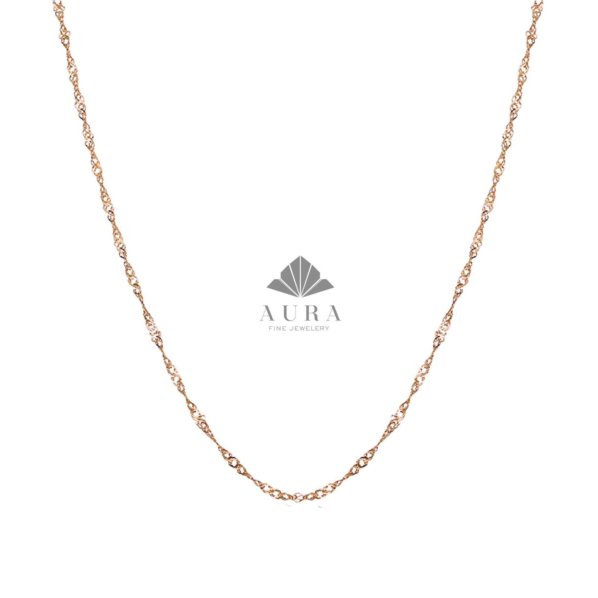 14K Gold Singapore Chain Necklace, Twisted Gold Necklace, Rope Necklace, Tiny Twist Necklace, 1.2 mm 1.9 mm 2.2 mm Chain Necklace