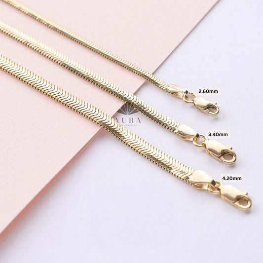 14K Gold Snake Chain Bracelet, Minimalist Gold Bracelet, Handmade Jewelry, Italian Gold Bracelet, Herringbone 2.6 mm 3.4 mm 4.2 mm Chain