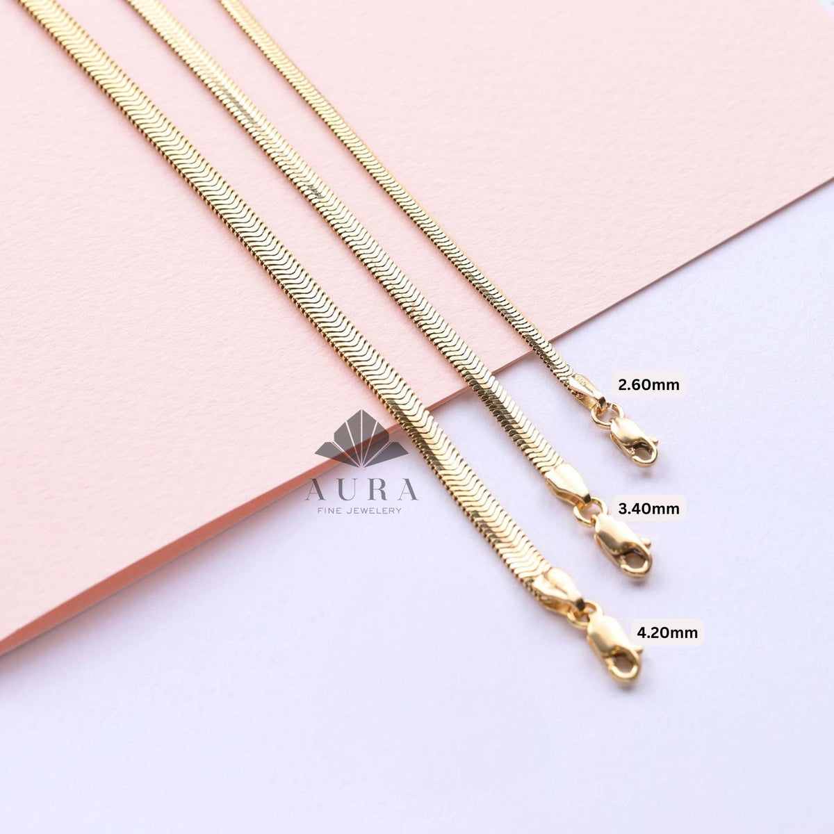 14K Gold Snake Chain Bracelet, Minimalist Gold Bracelet, Handmade Jewelry, Italian Gold Bracelet, Herringbone 2.6 mm 3.4 mm 4.2 mm Chain
