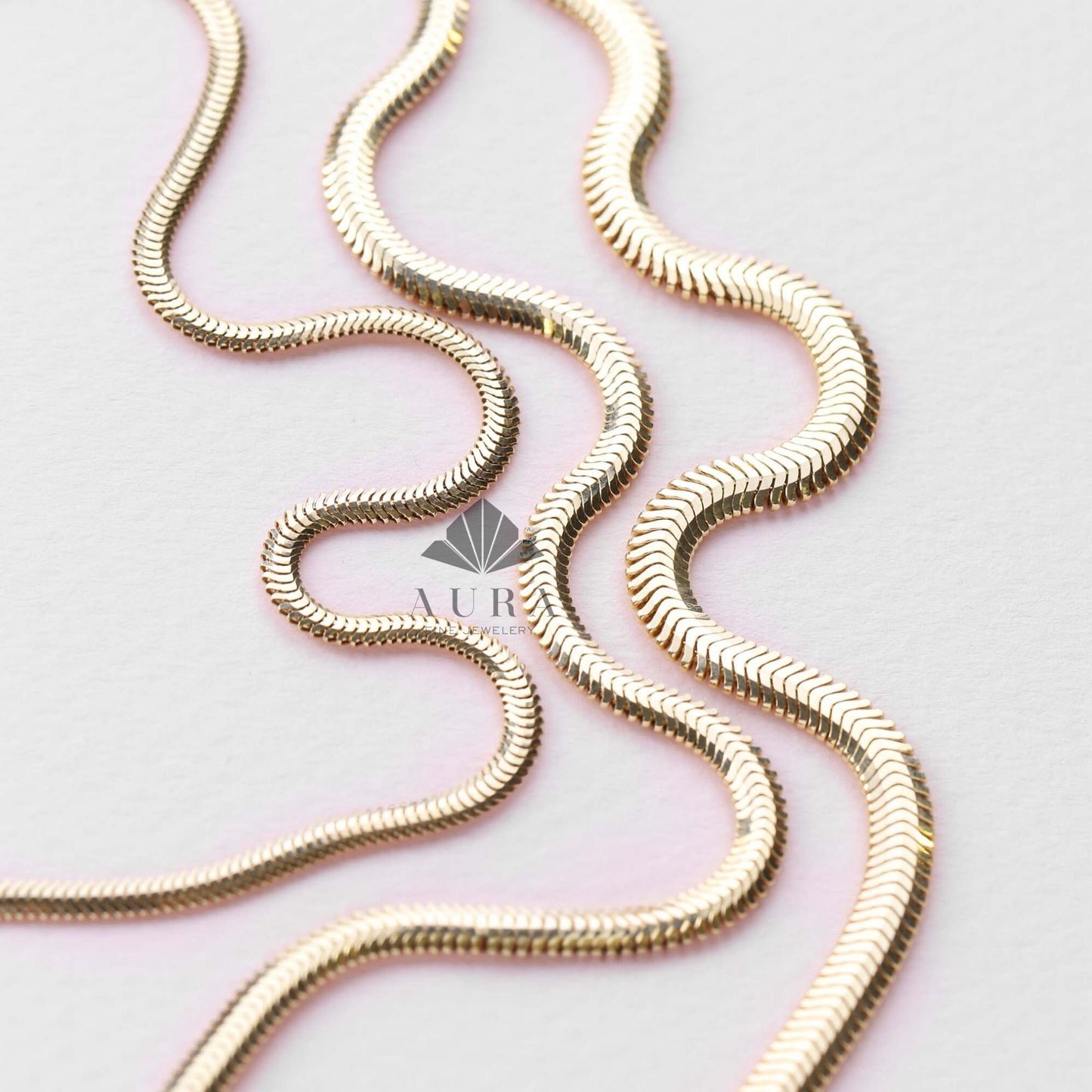 14K Gold Snake Chain Necklace, Minimalist Gold Necklace, Handmade Jewelry, Herringbone 2.6 mm 3.4 mm 4.2 mm Chain, Italian Gold Necklace