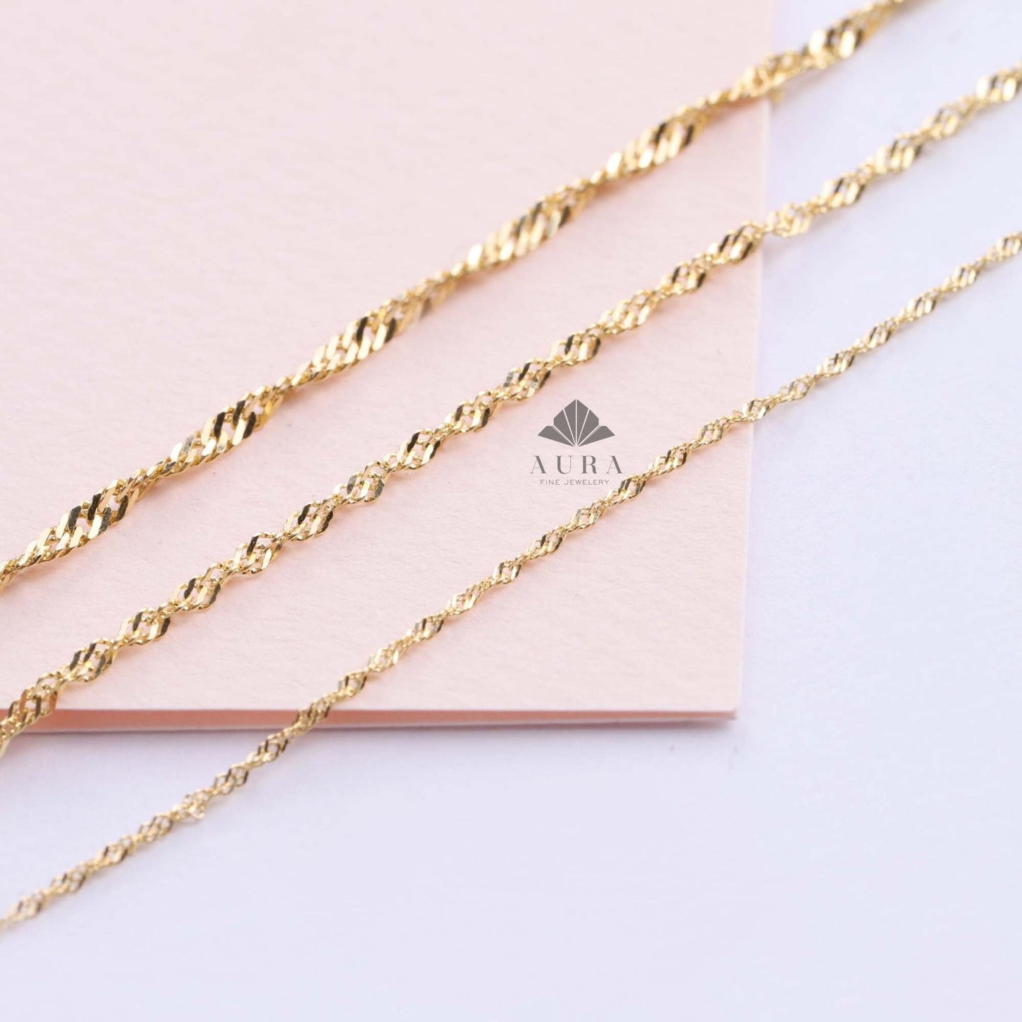 14K Real Gold Singapore Chain Bracelet, Twisted Gold Rope Bracelet, Dainty Twist Bracelet for Women, 1.2mm 1.9mm 2.2mm Layering Chain