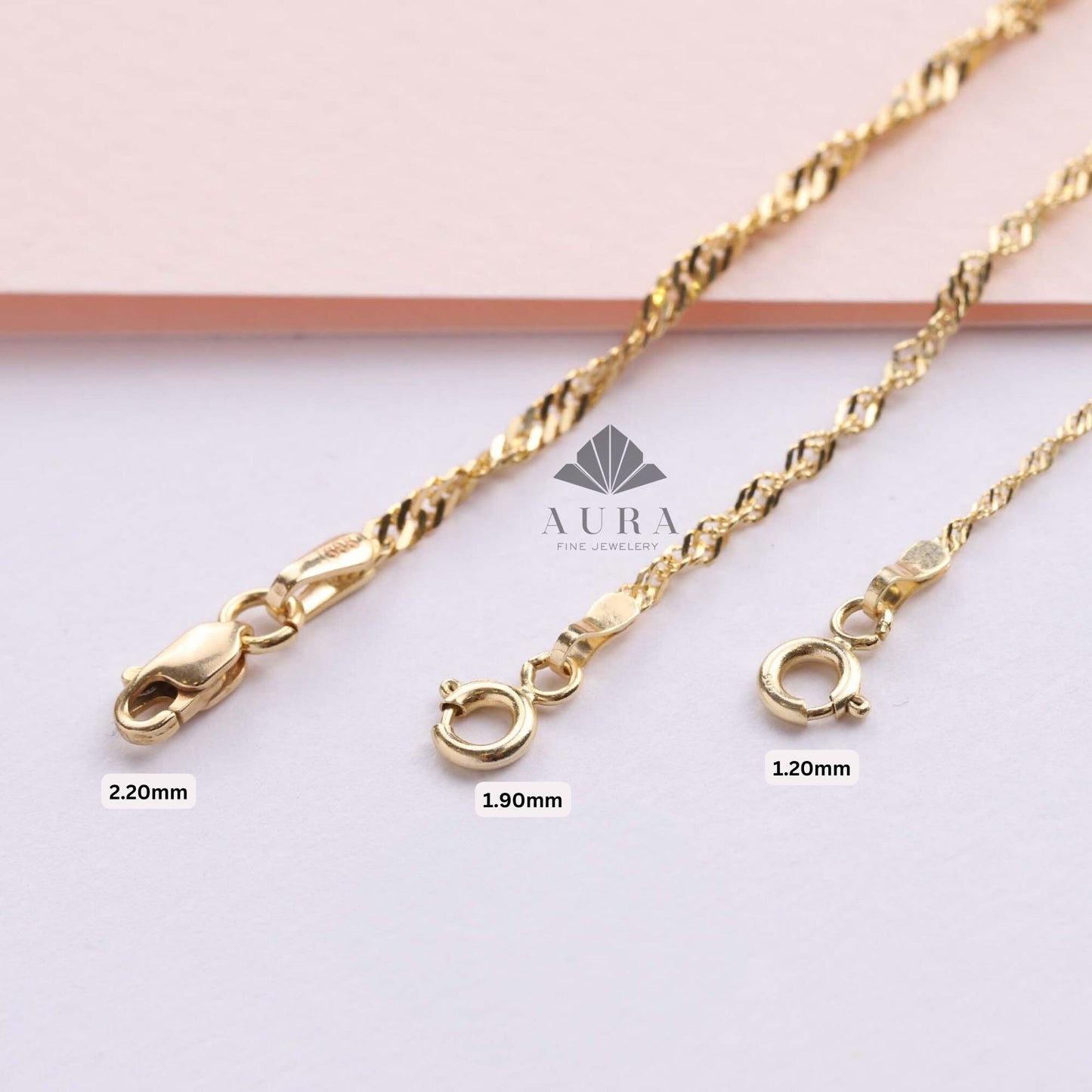 14K Gold Singapore Chain Necklace, Twisted Gold Necklace, Rope Necklace, Tiny Twist Necklace, 1.2 mm 1.9 mm 2.2 mm Chain Necklace