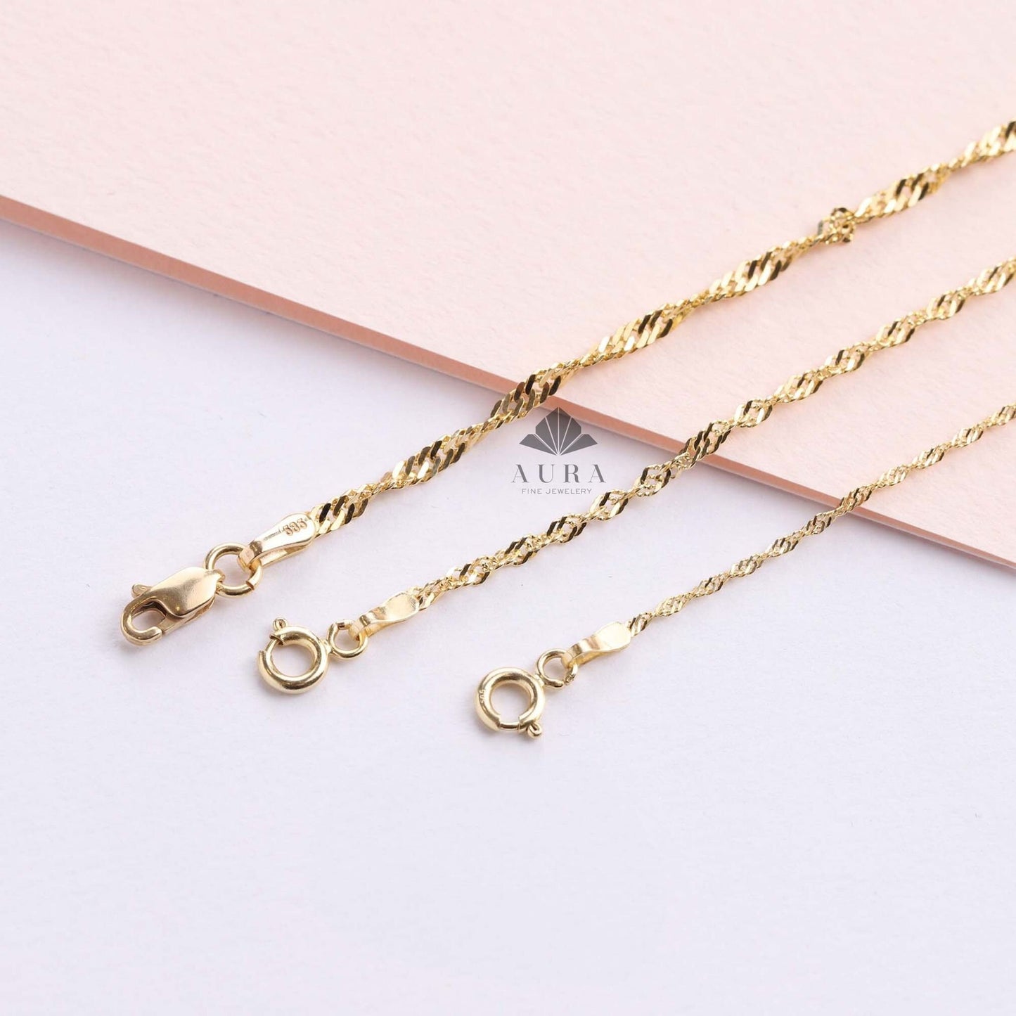 14K Gold Singapore Chain Necklace, Twisted Gold Necklace, Rope Necklace, Tiny Twist Necklace, 1.2 mm 1.9 mm 2.2 mm Chain Necklace