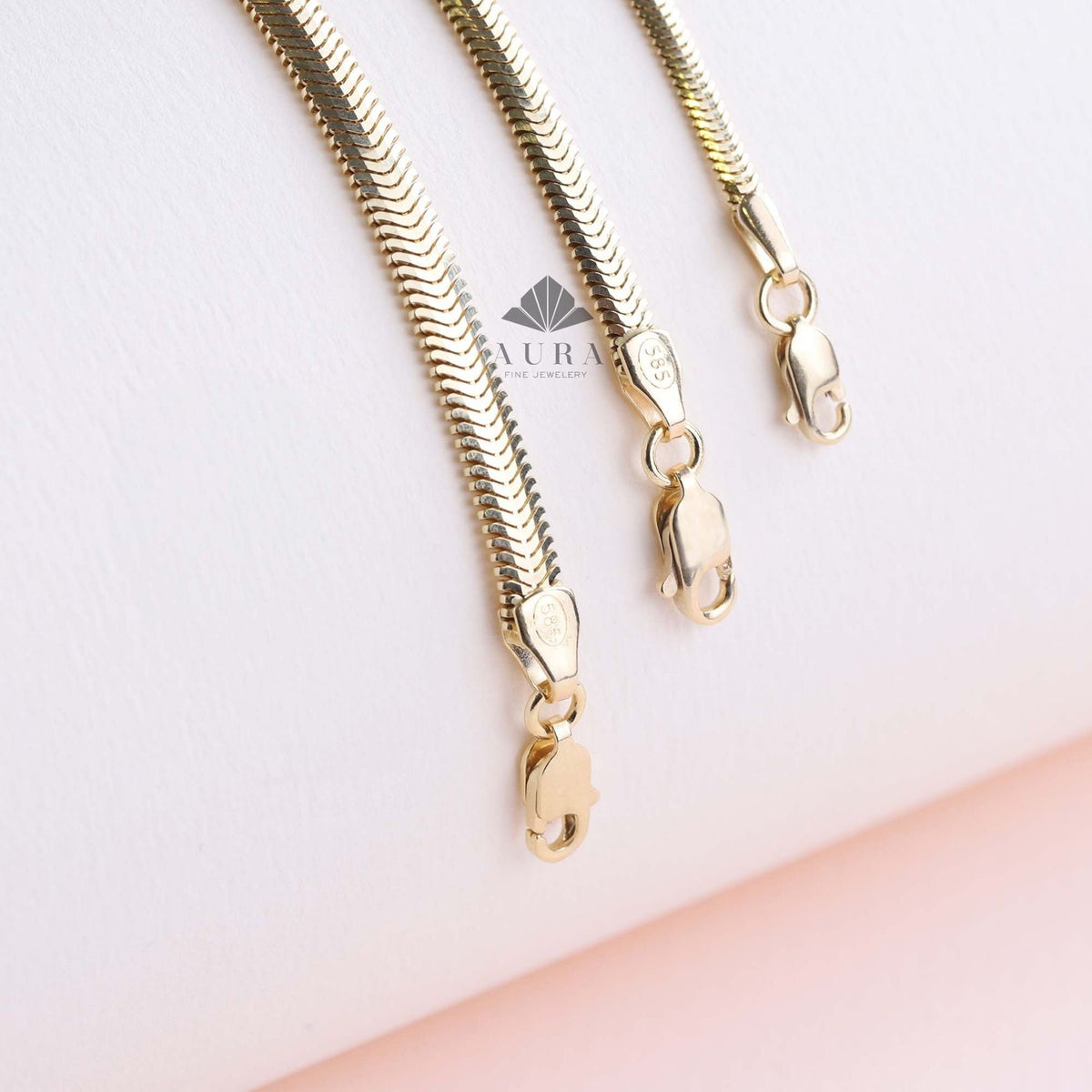 14K Gold Snake Chain Bracelet, Minimalist Gold Bracelet, Handmade Jewelry, Italian Gold Bracelet, Herringbone 2.6 mm 3.4 mm 4.2 mm Chain