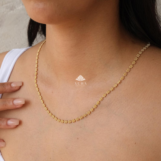 14K Gold Popcorn Necklace, Handmade Gold Layering Chain, Italian Pop Corn Necklace, Herringbone Stack Link Chain, Valentine's Day Gift