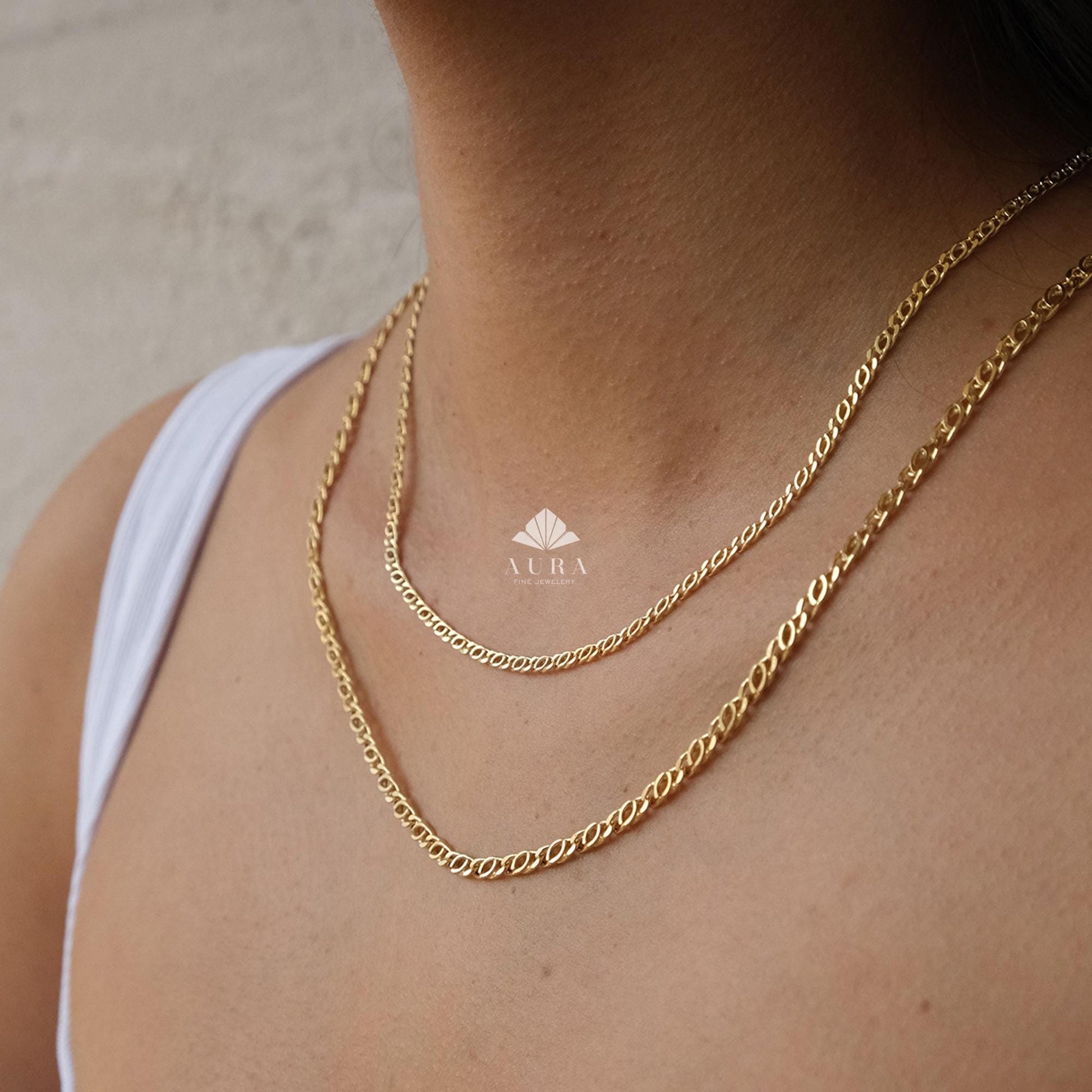 14K Gold Oval Necklace, Paperclip Necklace, 2mm 3.5mm Oval Cable Chain Necklace, Round Layering Chain Links, Gold Handmade Necklace