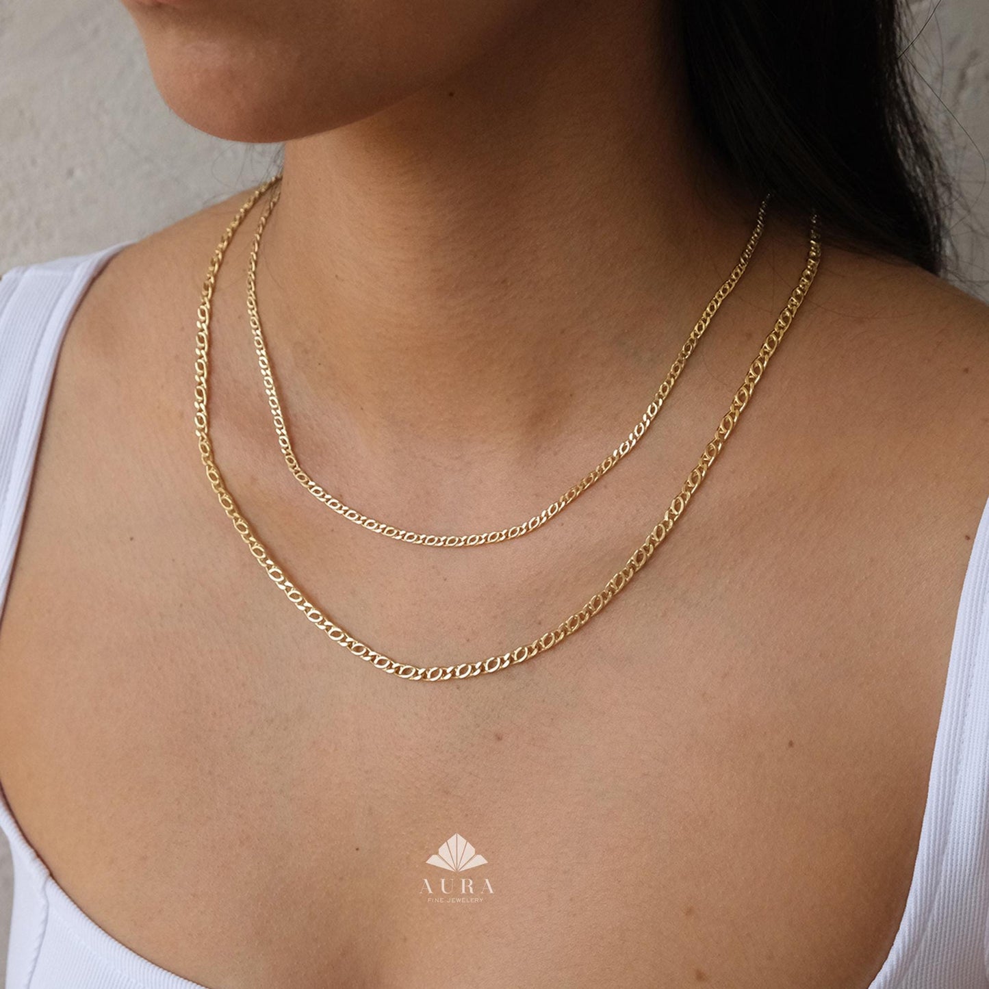 14K Gold Oval Necklace, Paperclip Necklace, 2mm 3.5mm Oval Cable Chain Necklace, Round Layering Chain Links, Gold Handmade Necklace