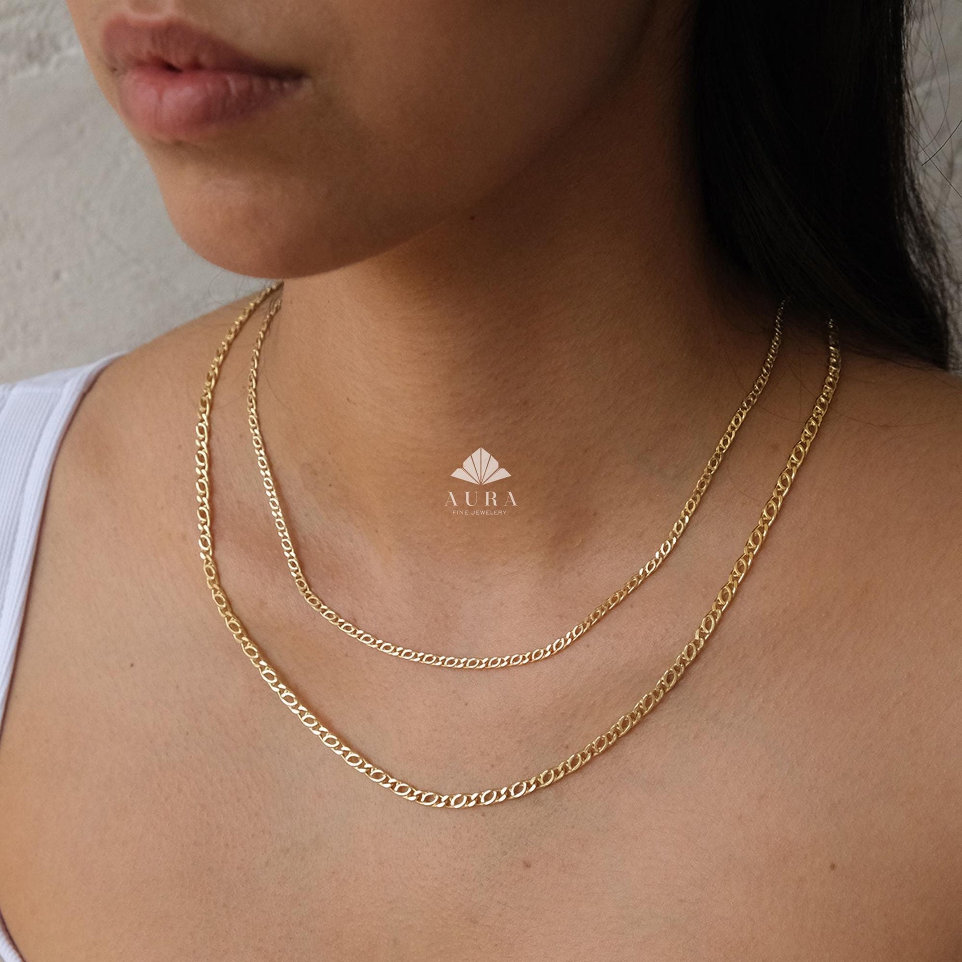 14K Gold Oval Necklace, Paperclip Necklace, 2mm 3.5mm Oval Cable Chain Necklace, Round Layering Chain Links, Gold Handmade Necklace