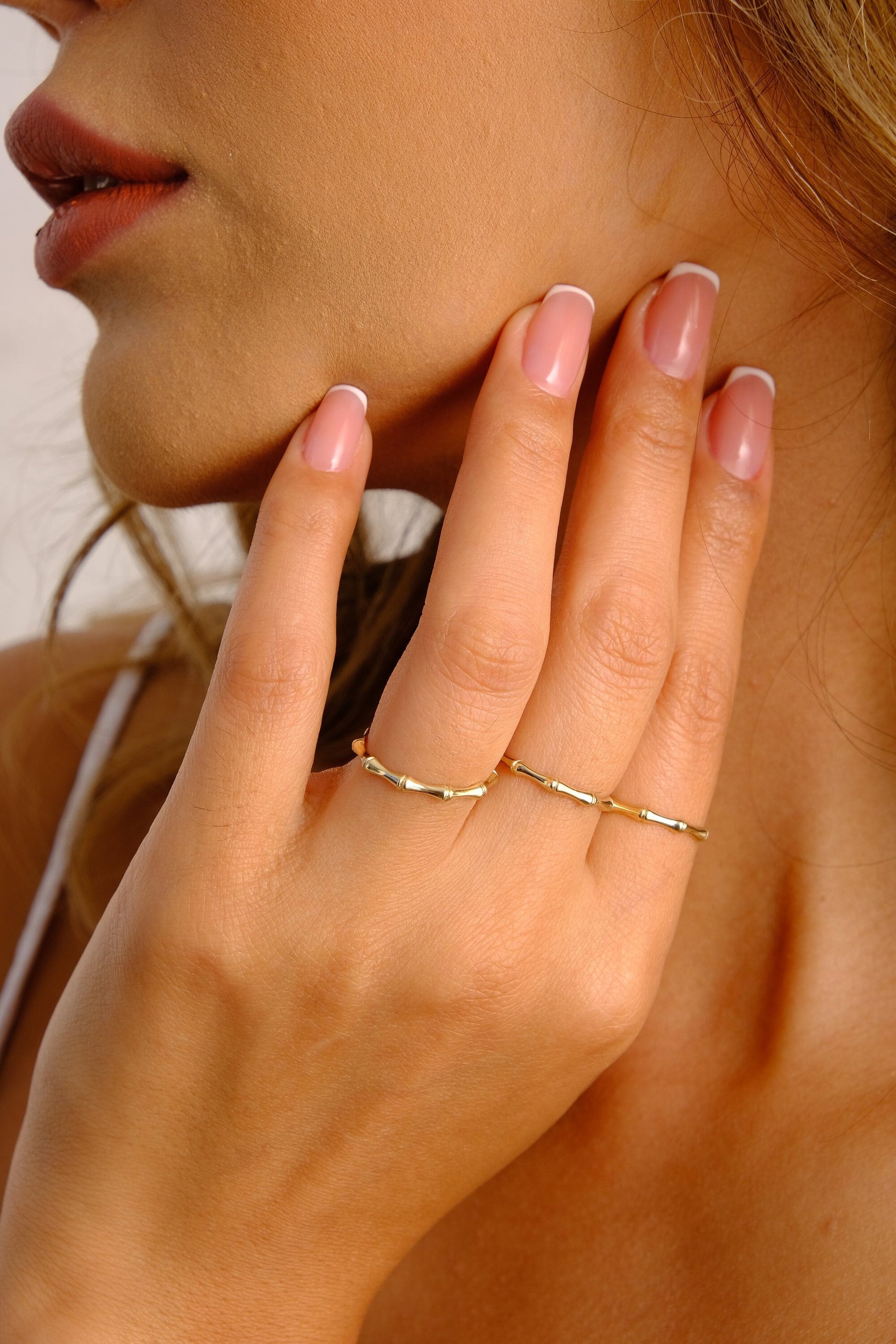 14K Gold Bamboo Ring, Thin Stacking Band, Minimalist Gold Jewelry, Unisex Knuckle Ring, Dainty Bone Band, Gift for Her, Valentine's Day Gift