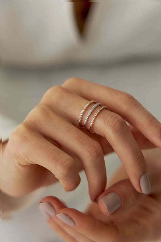 14K Gold Half Eternity Ring, Pave Stackable Diamond Band for Women, 14K Real Gold Jewelry, Gift for Her