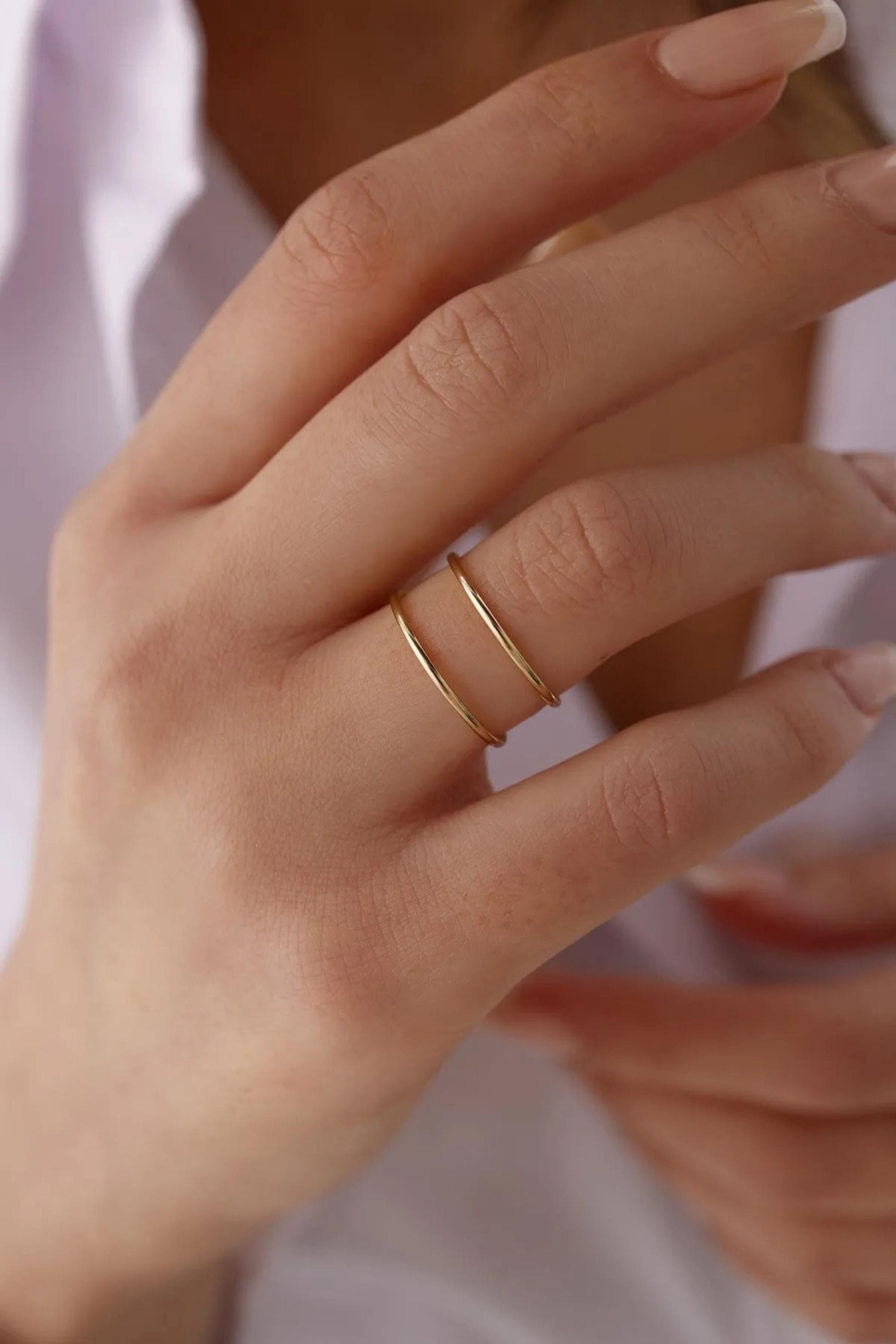 14k Solid Gold Thin Wedding Band, Stacking Ring, 1mm Wedding Band, Dainty Minimalist Simple Plain Ring, Mother's Day Gift
