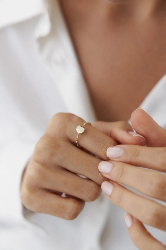 14K Gold Beaded Band Ring, Dainty Minimalist Stacking Ring for Women, Gold Beaded Ring, 14K Gold Ball Ring, Gold Dotted Ring
