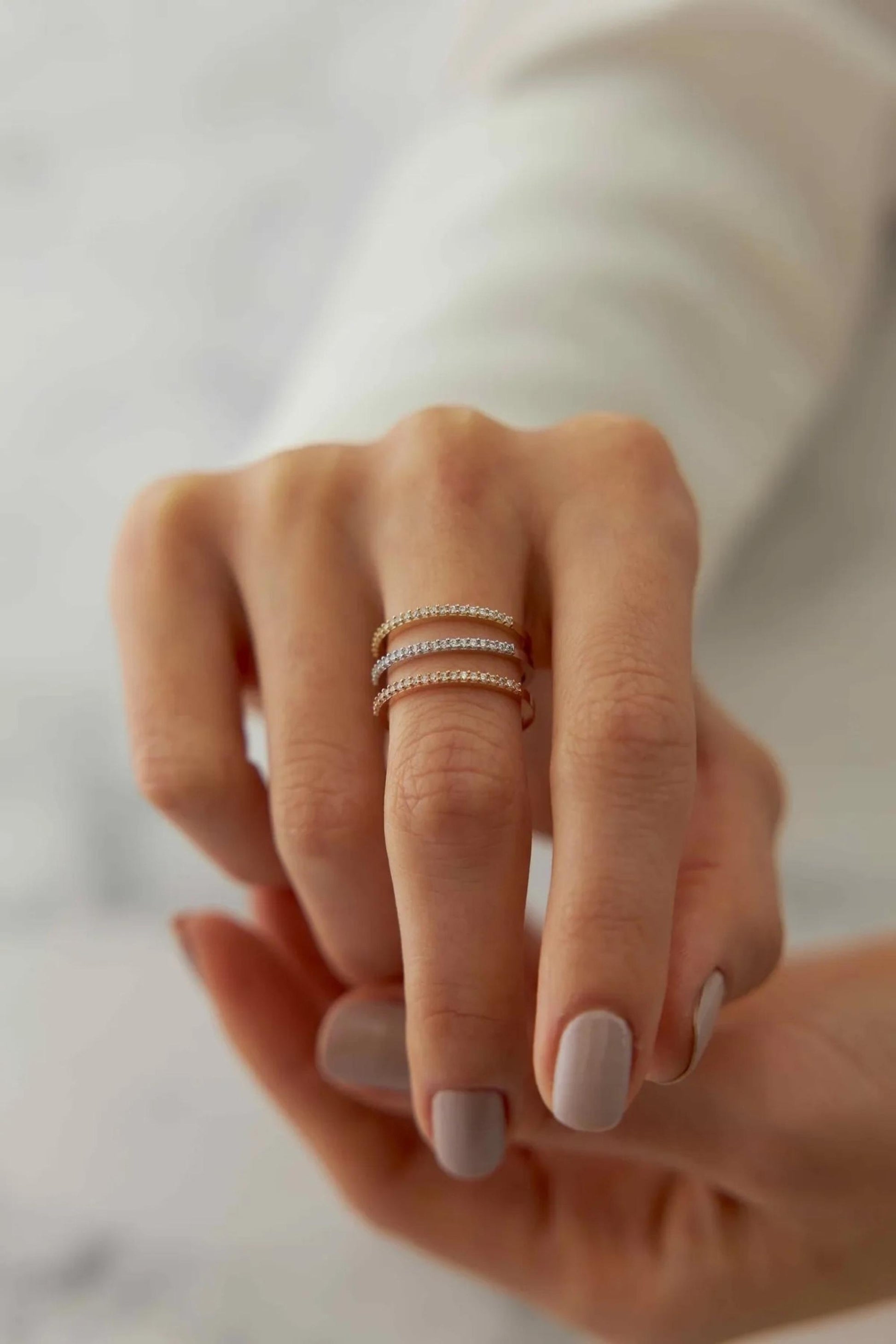 14K Gold Half Eternity Ring, Pave Stackable Diamond Band for Women, 14K Real Gold Jewelry, Gift for Her