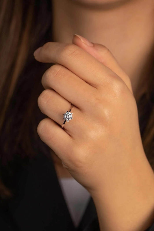 14K Solid Gold 6-Prong Round Engagement Ring, 1.5 CT Engagement Rings / Solitaire Moissanite Ring, Gold Promise Ring