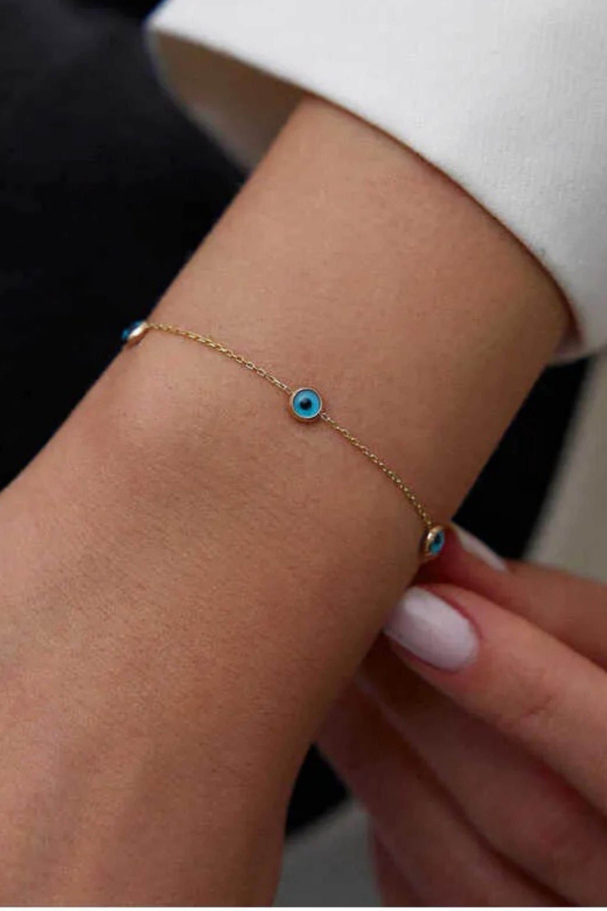 14K Gold Evil Eye Bracelet, Gold Protection Jewelry for Women, Good Luck Bracelet, Minimalist Gift, Protection Jewelry, Birthday