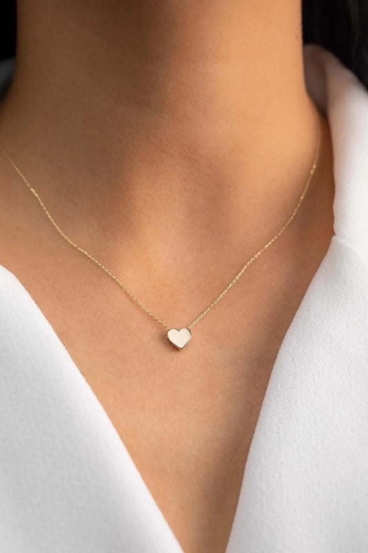 14K Gold Tiny Heart Necklace, Small Heart Pendant Necklace, Dainty Real Gold Heart Jewelry, Love Necklace, Gift For Her, Valentines Gift
